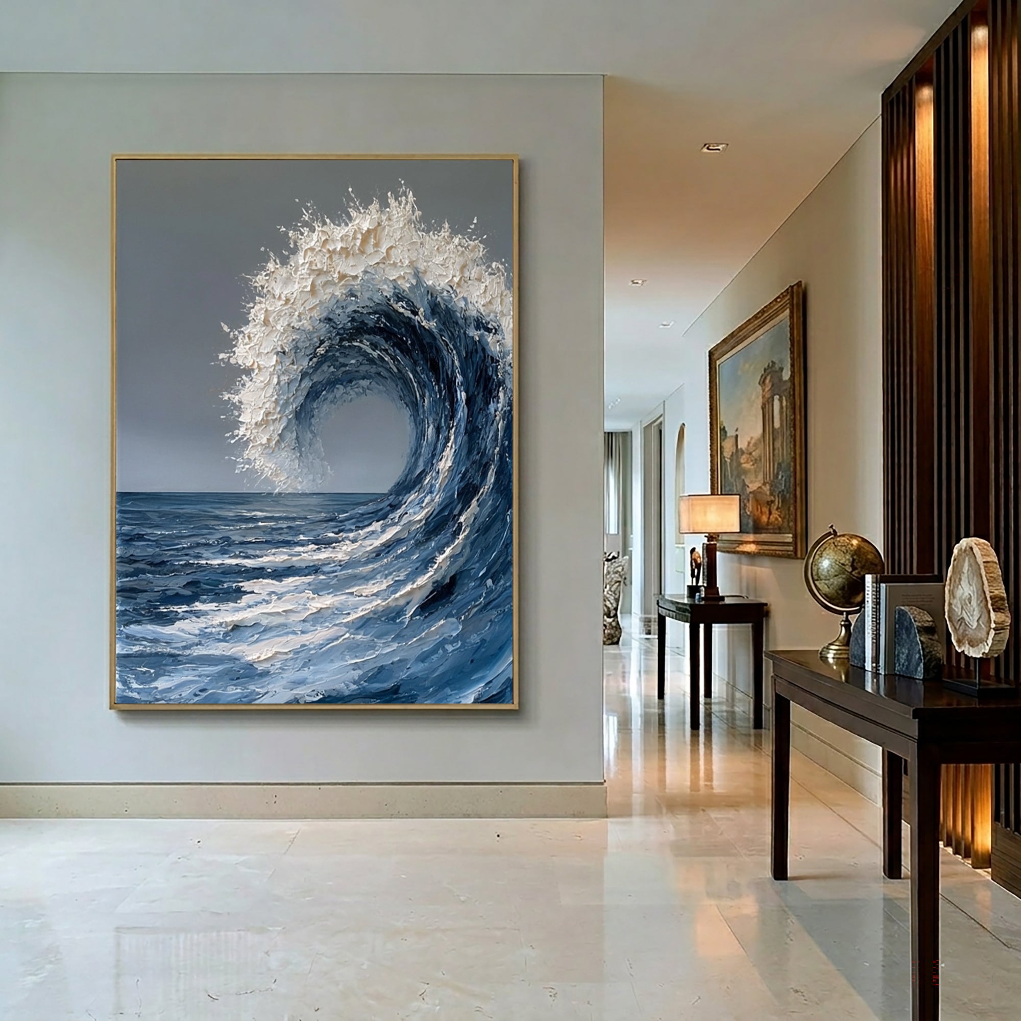 Large Contemporary Ocean Seascape Wall Art Textured Oil Painting Wave Artwork Cowboy Cowgirl Inspired Vintage Americana Modern Home Decor