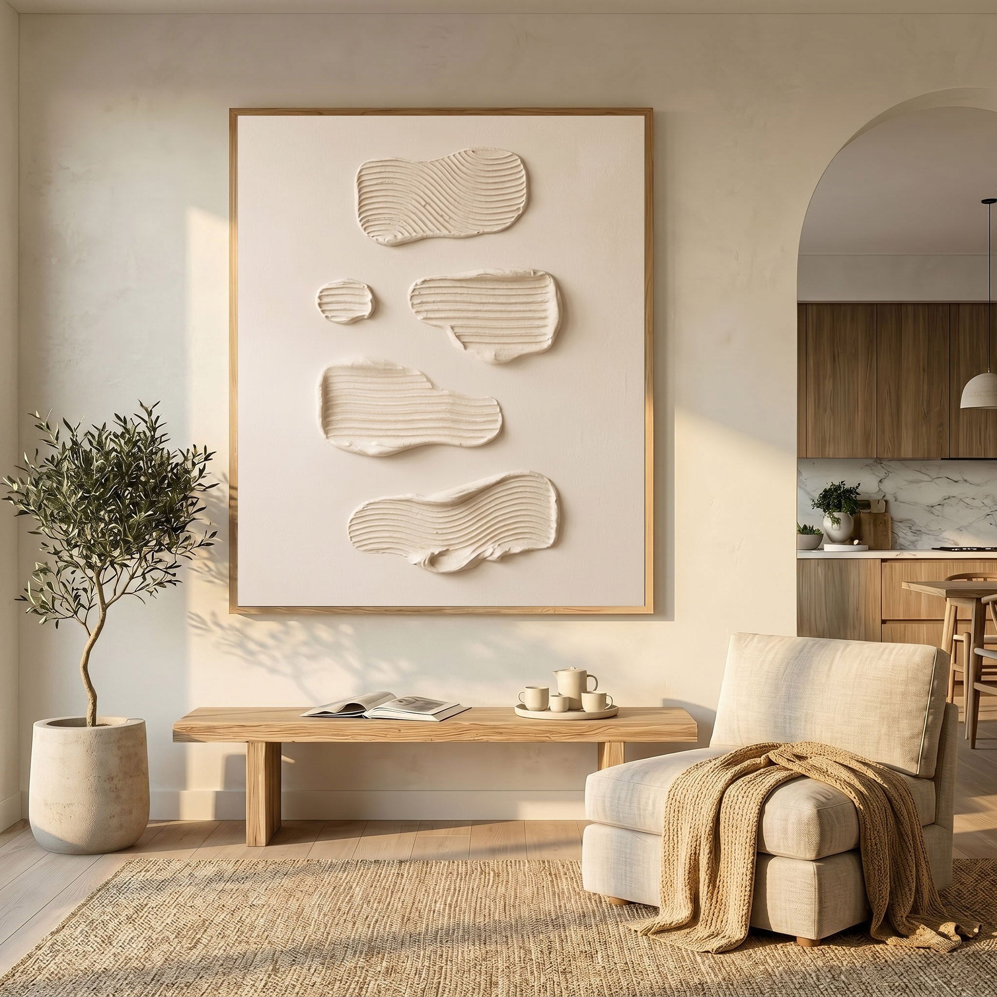 Large Textured Wall Art Minimalist Abstract Plaster Painting Neutral Modern Contemporary Home Decor