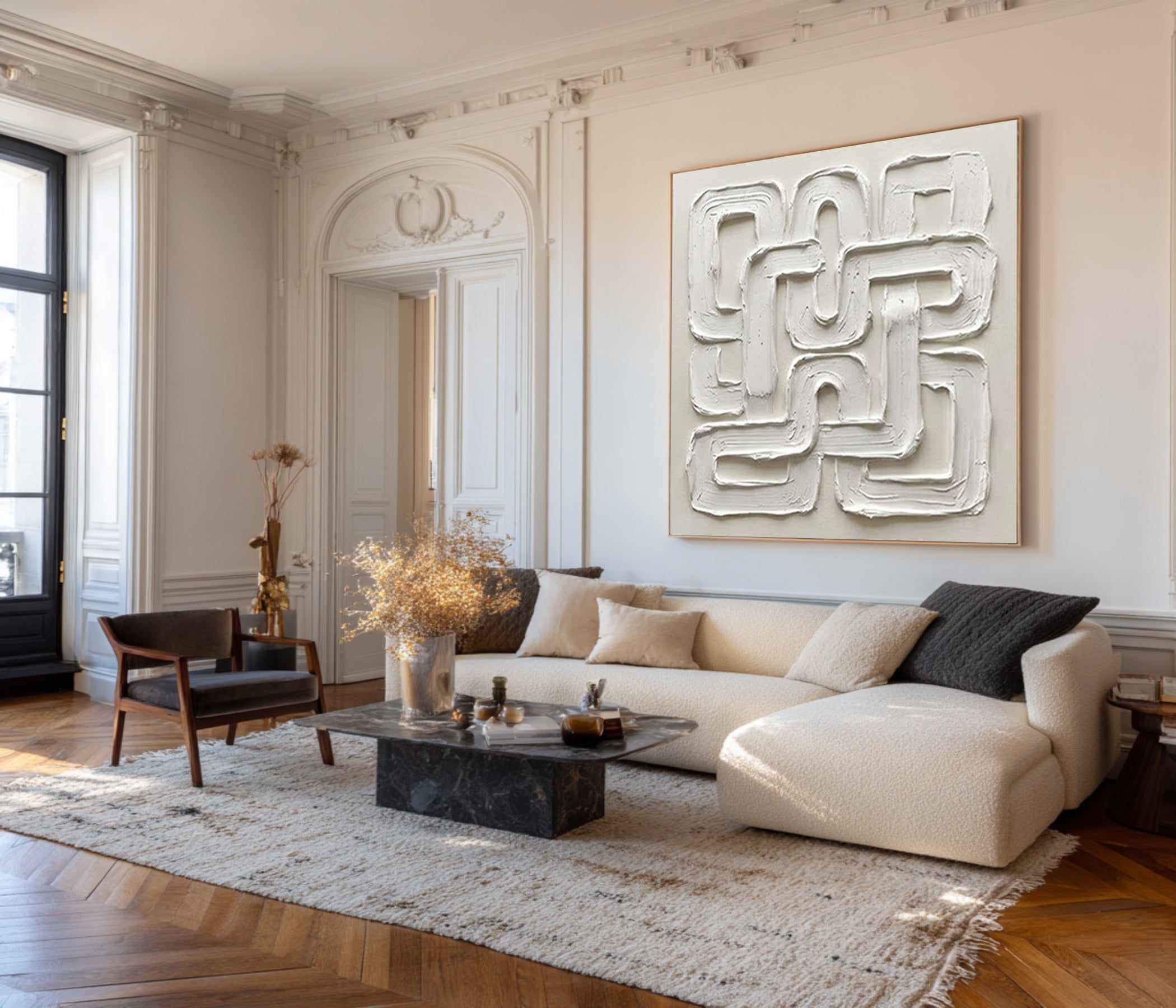 Large Continuous Loop Wall Art Neutral Textured Relief Painting