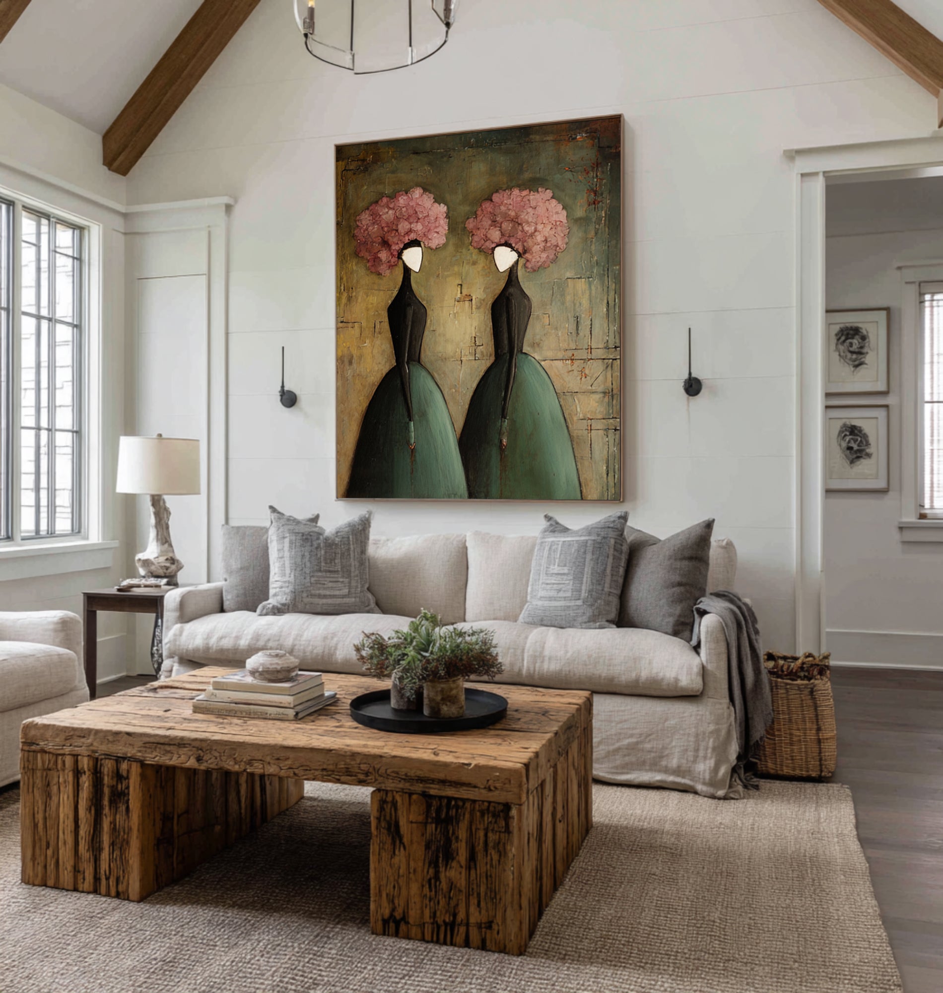 Large Floral Figurative Wall Art Elegant Women Canvas Painting