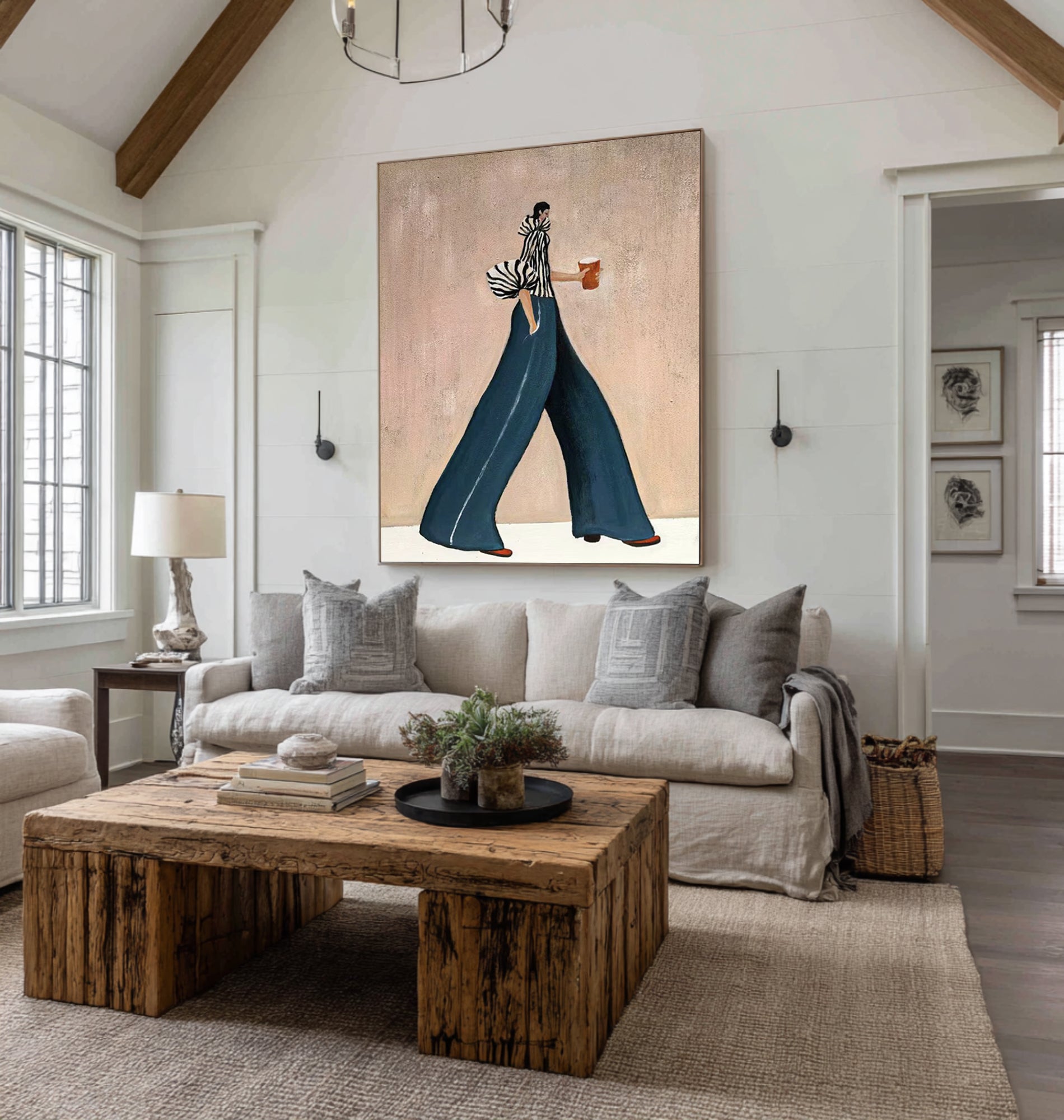 Large Fashion Woman Painting Modern Minimalist Figurative Wall Art