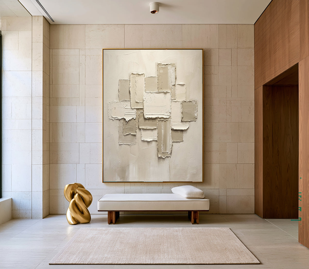 Large Minimalist White Abstract Relief Wall Art Textured Oil Painting 3D Geometric Sculptural Artwork Modern Luxury Living Room Decor