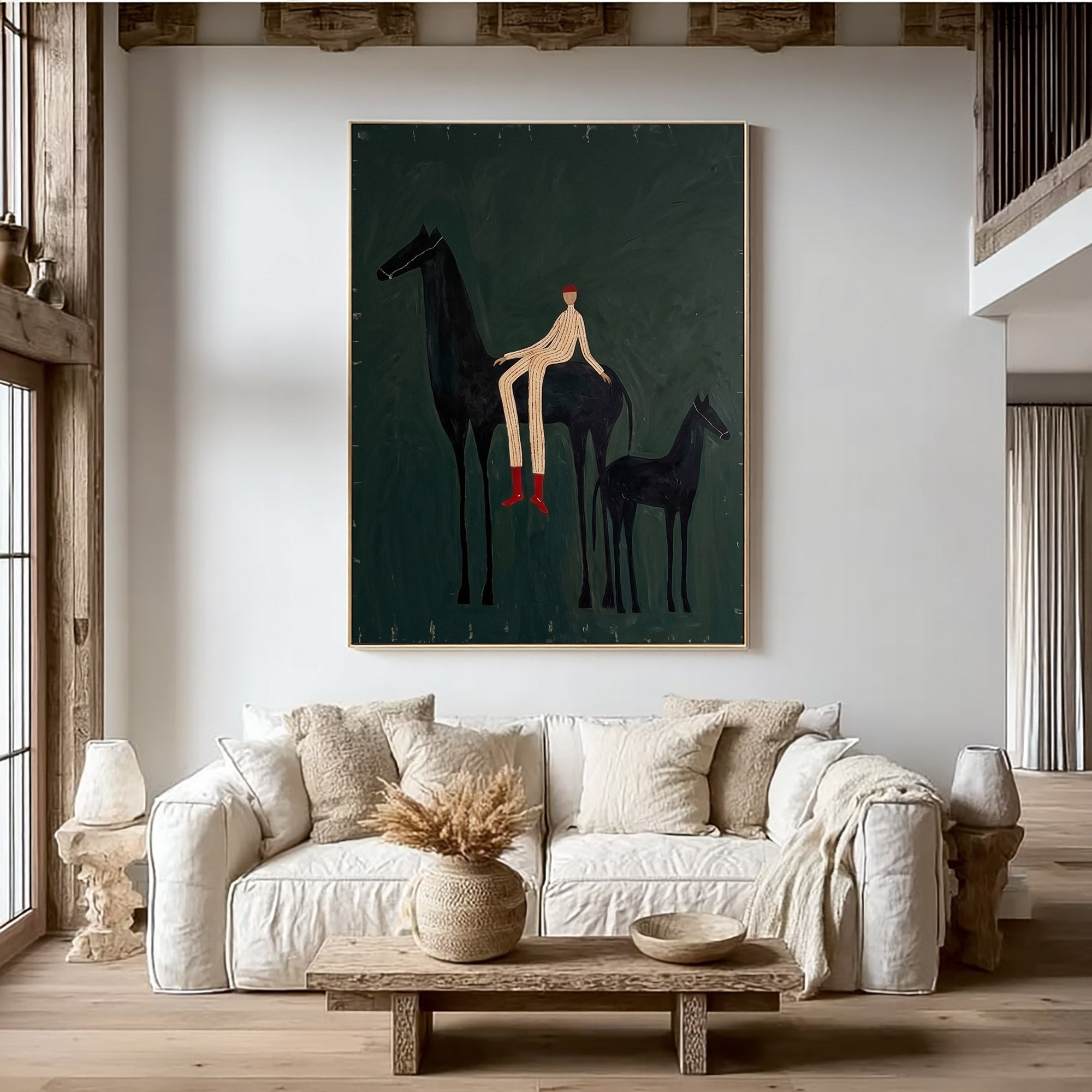 Large Cowboy Horse Wall Art Modern Western Horse Painting with Foal