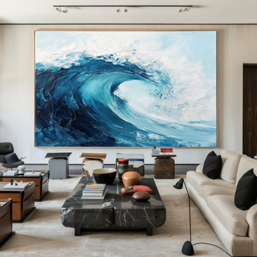Deep Blue Impact: Bold Textured Wave, Powerful Ocean Art #BGA 149