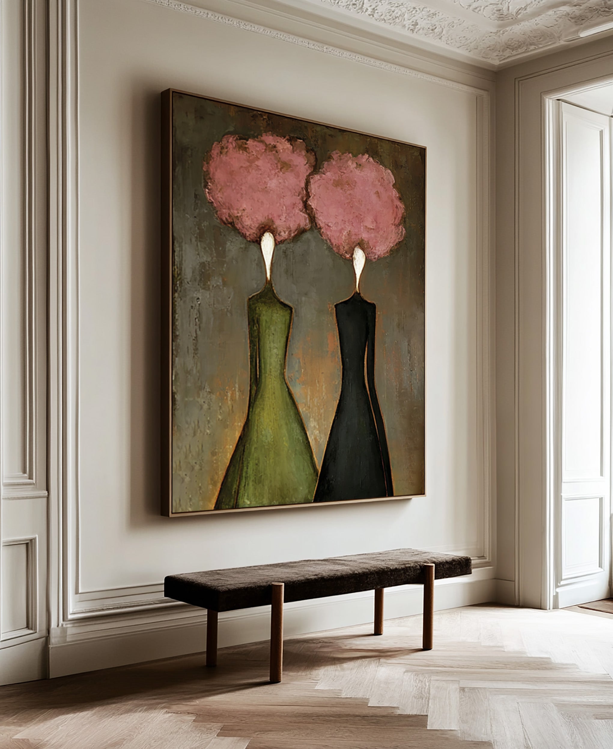 Large Abstract Pink Portrait Oil Painting – Statement Figurative Wall Art Decor #WAB 036