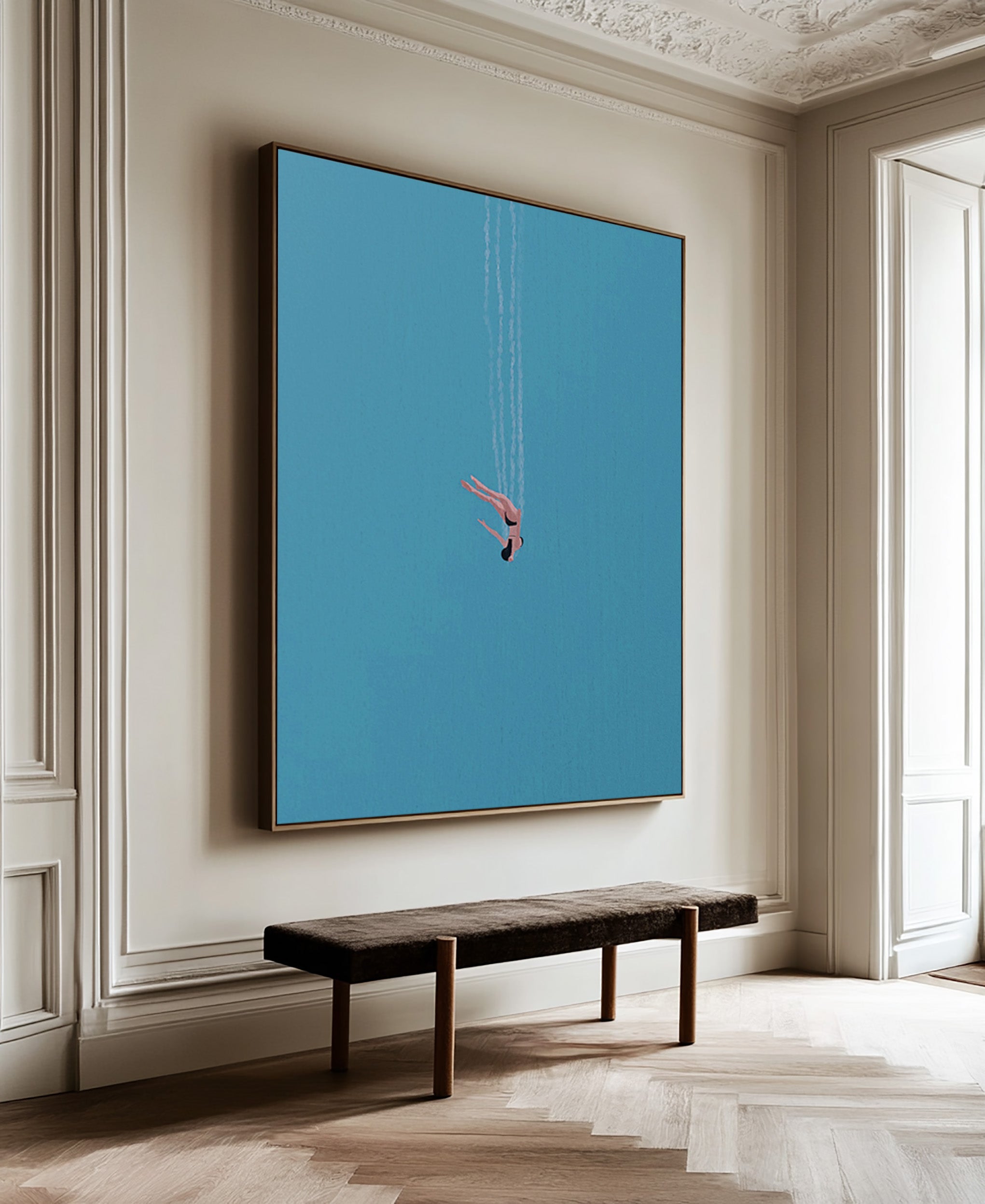 Serene Blue Wall Art Minimalist Diving Painting #WG 095