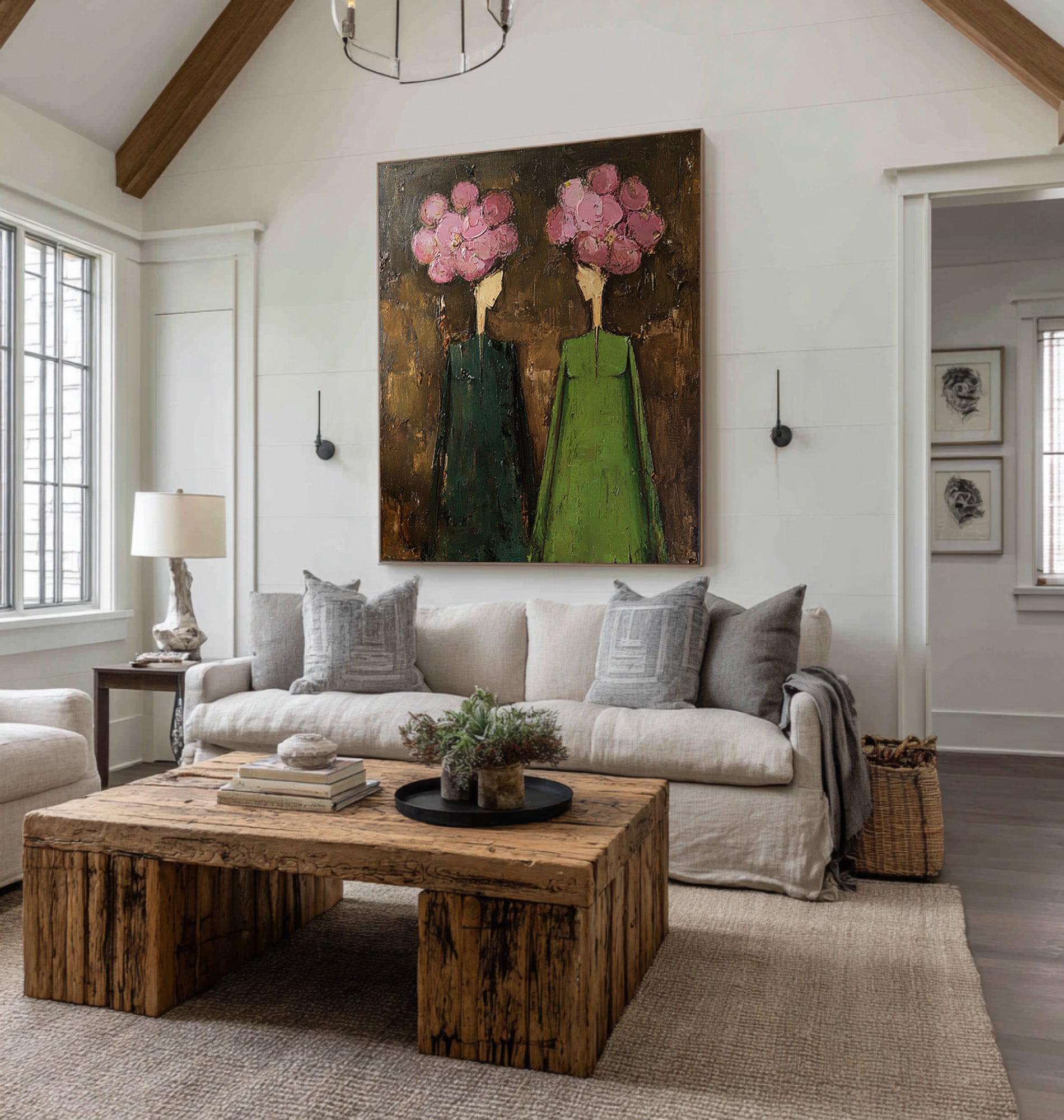 Large Contemporary Figurative Oil Painting – Statement Canvas Art for Entryway Wall #WAB 038