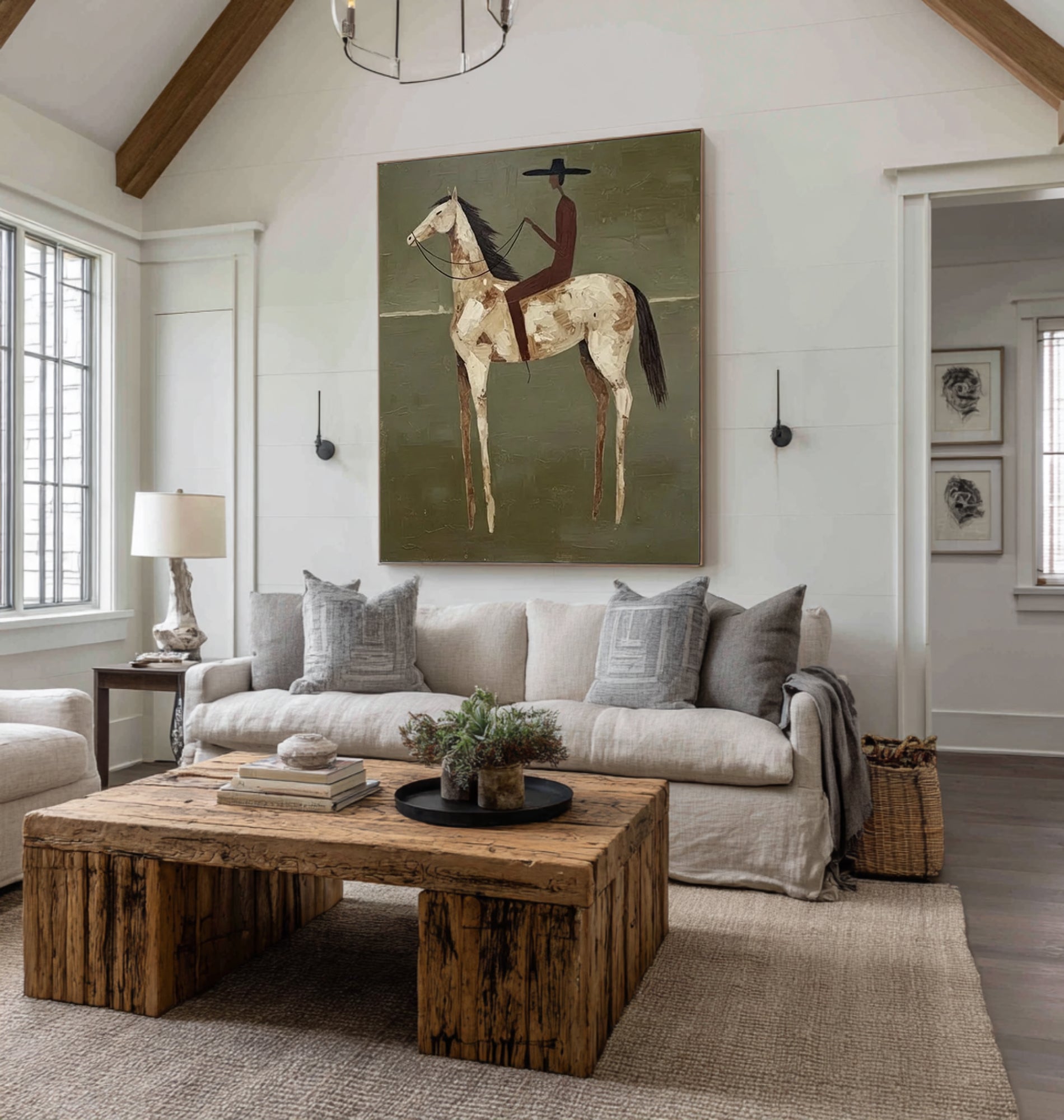Large Abstract Horse Rider Painting Contemporary Figurative Wall Art 