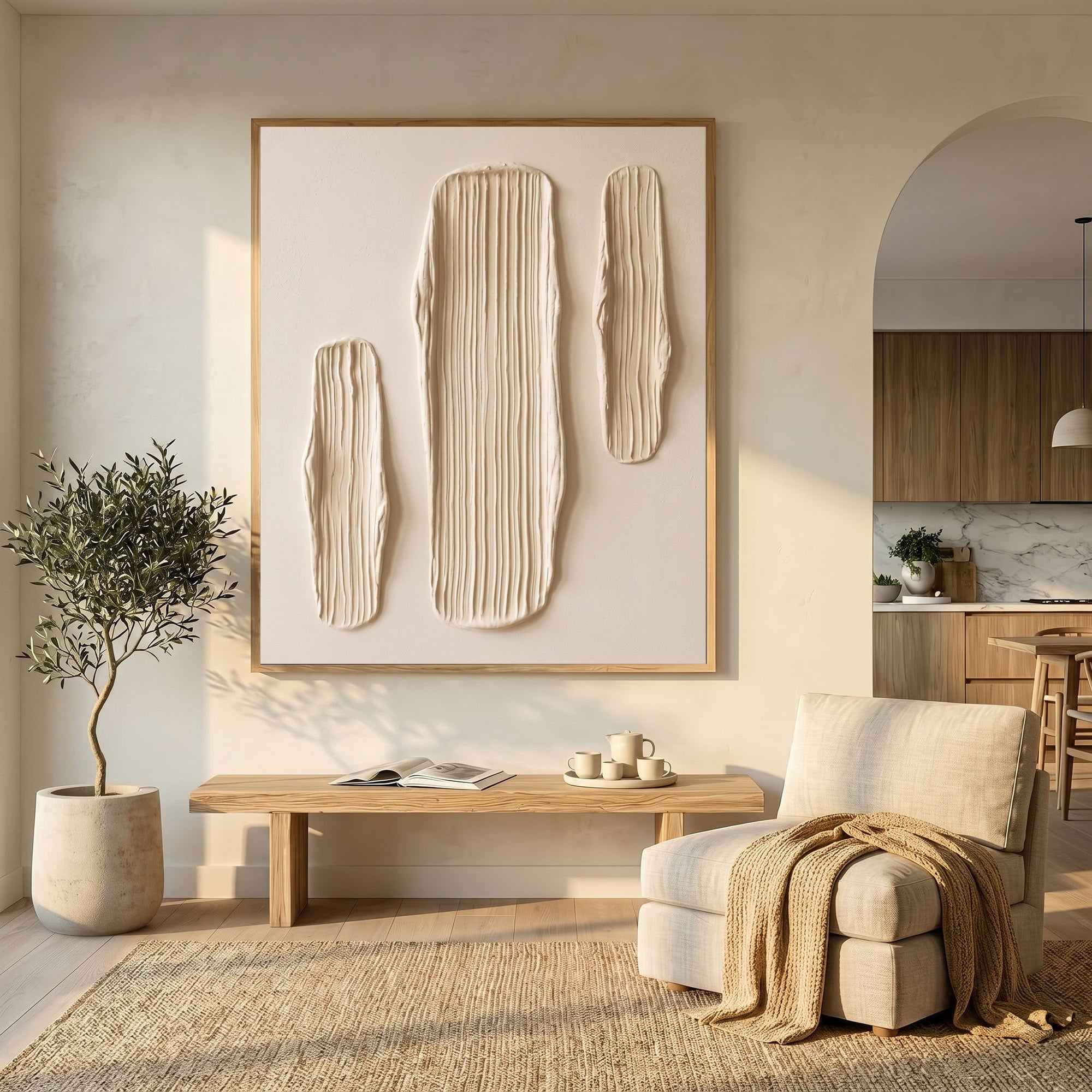 Large Textured Wall Art Abstract Plaster Painting Minimalist Neutral Modern Contemporary Interior Decor