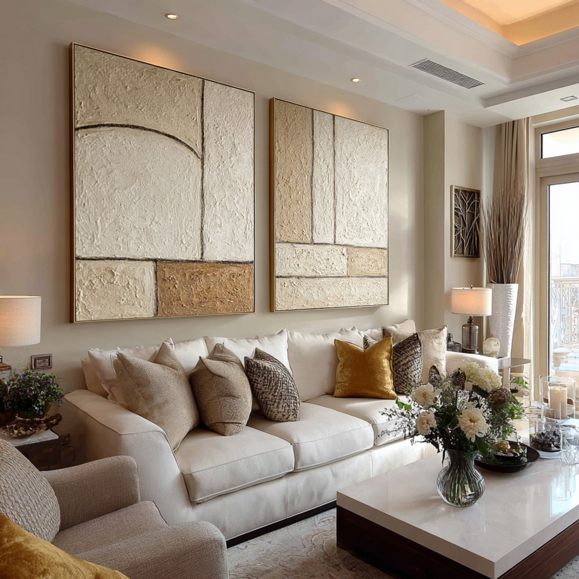 Large Neutral Abstract Wall Art Set of 2 #WAB 002