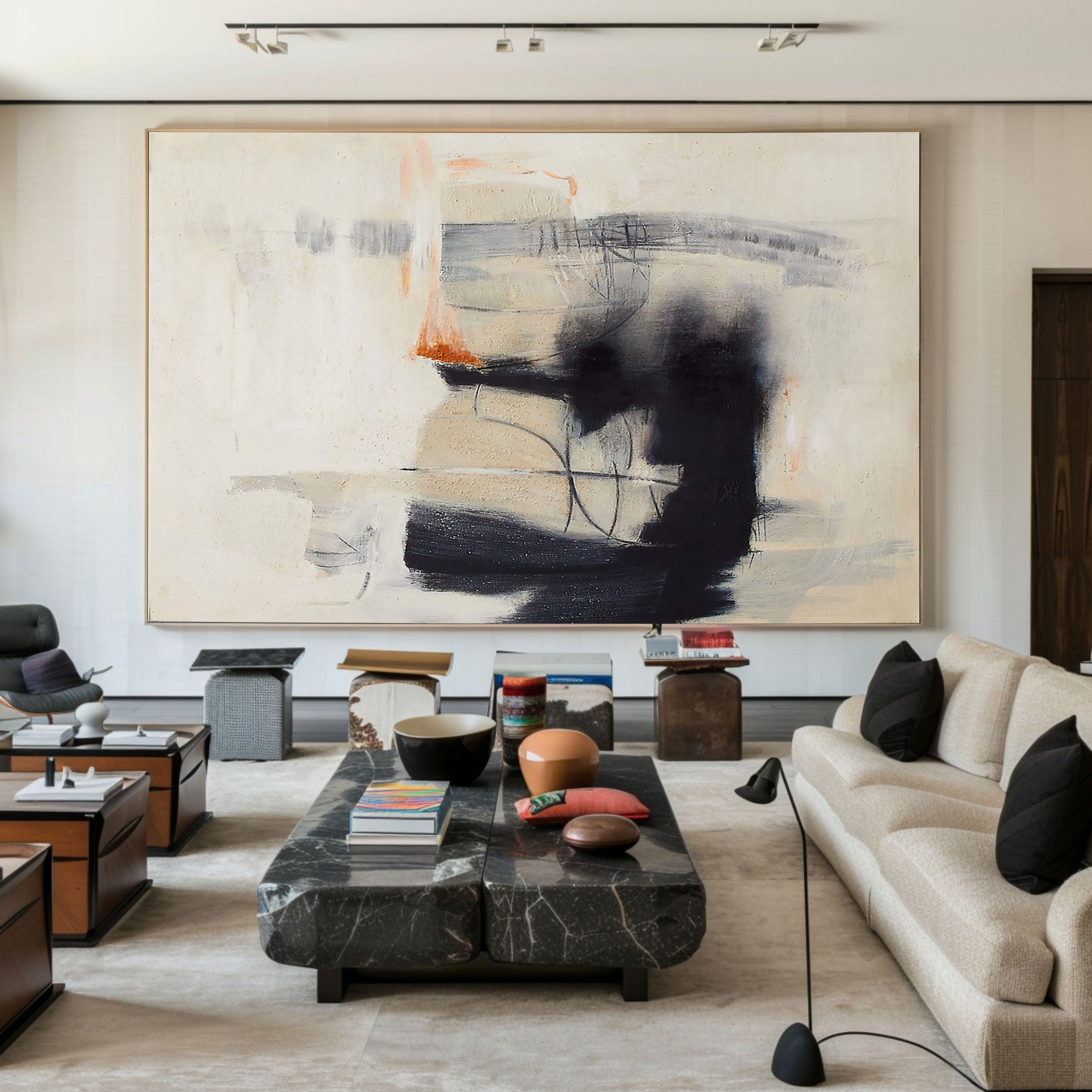 Horizontal Abstraction with Ink-like Marks, Modern Wall Art #BGA 057