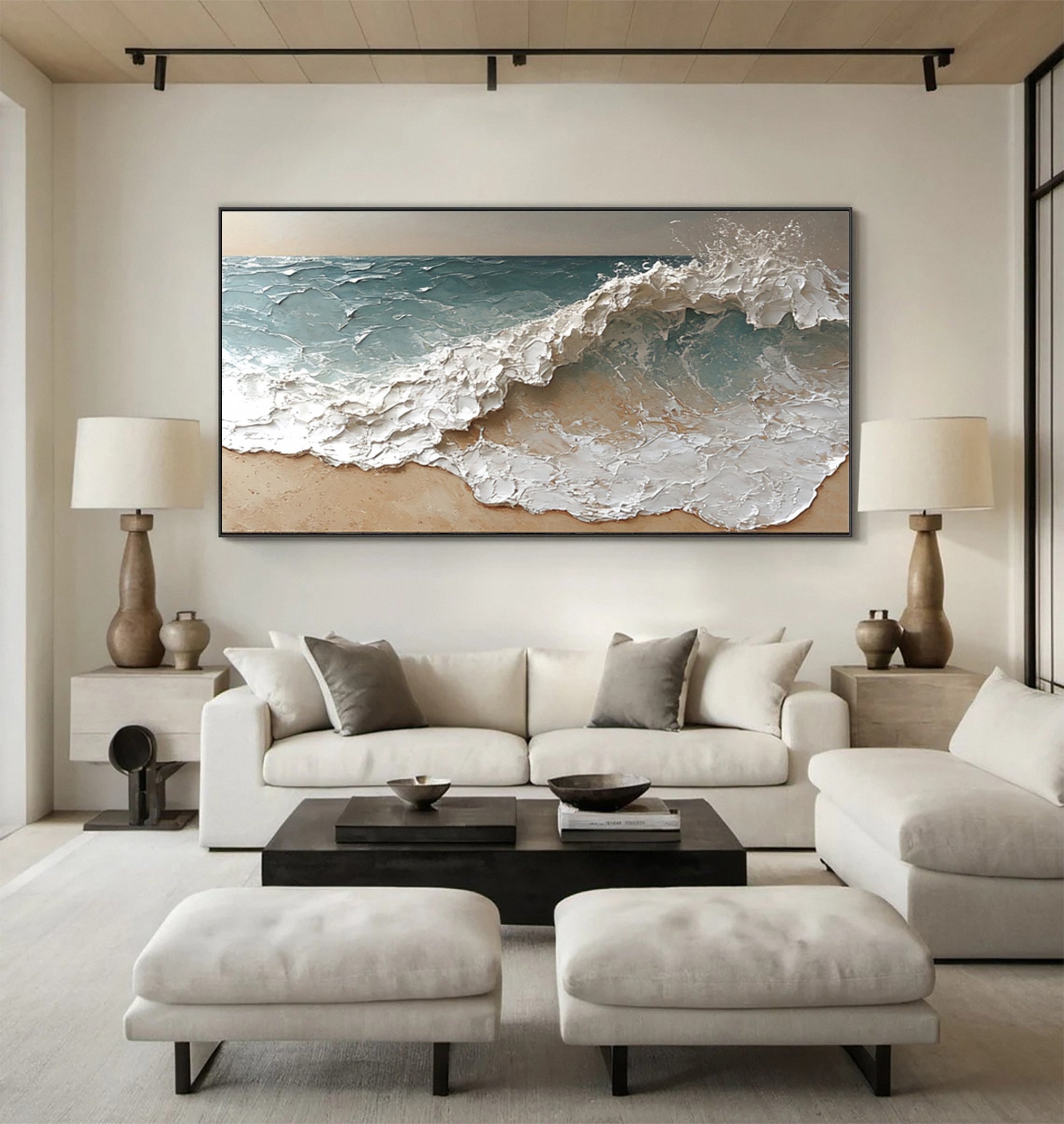 Coastal Abstract Wall Art Oversized Wave Painting Home #WG 038