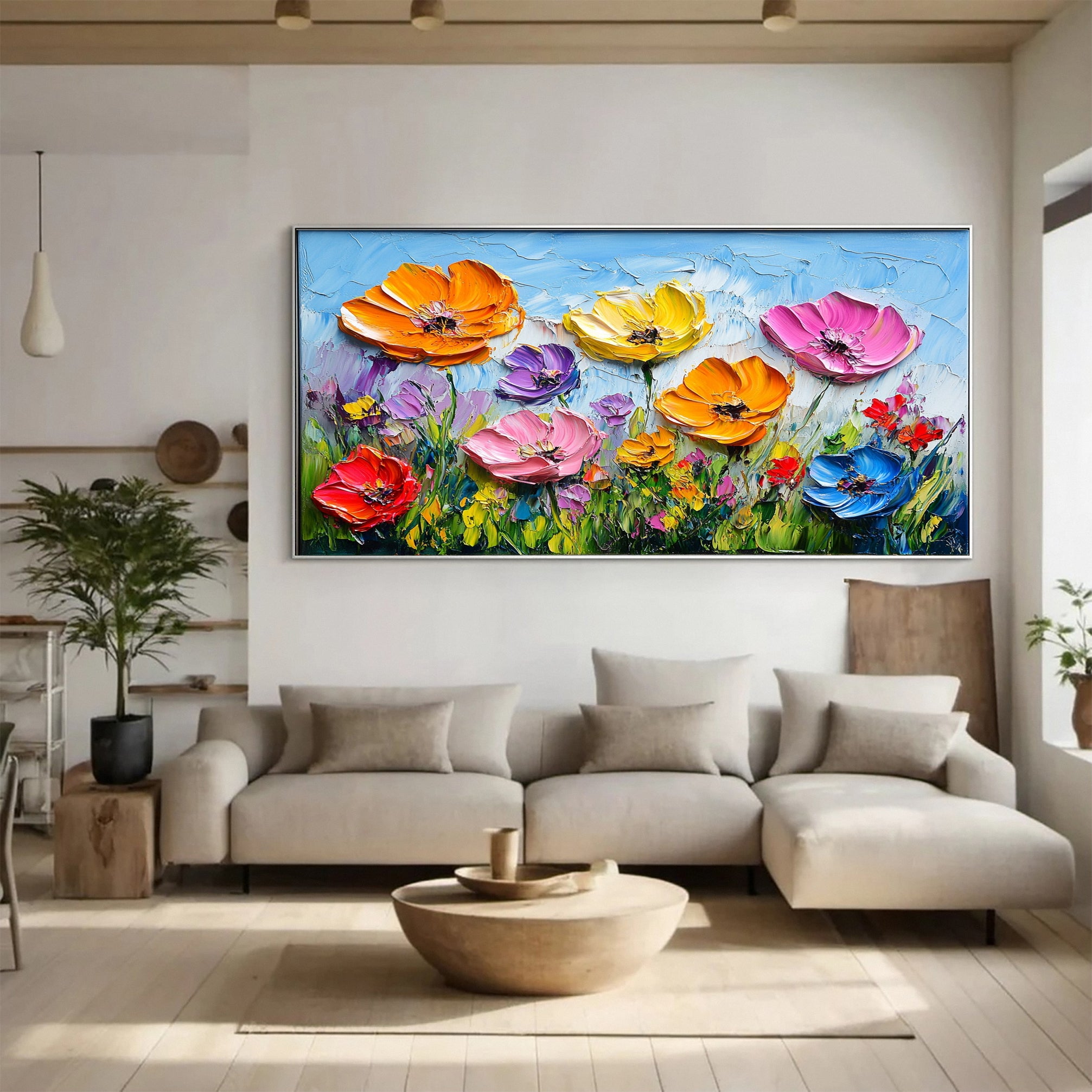 Colorful Lotus Blossom Canvas Art Hand-Painted Floral Wall Decor #FT 049