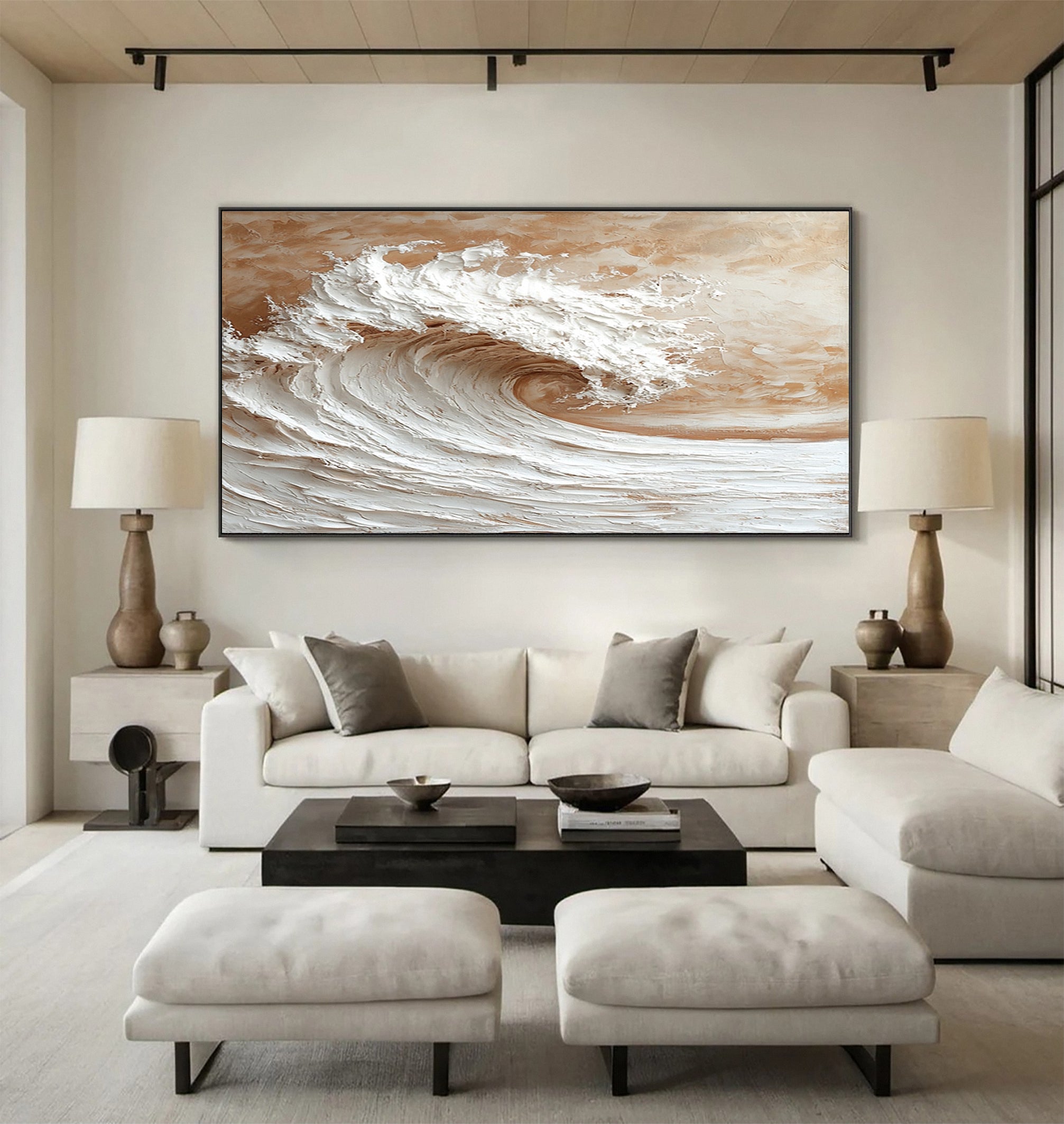 Textured Ocean Wave Canvas Art Contemporary Wall Decor #WG 036
