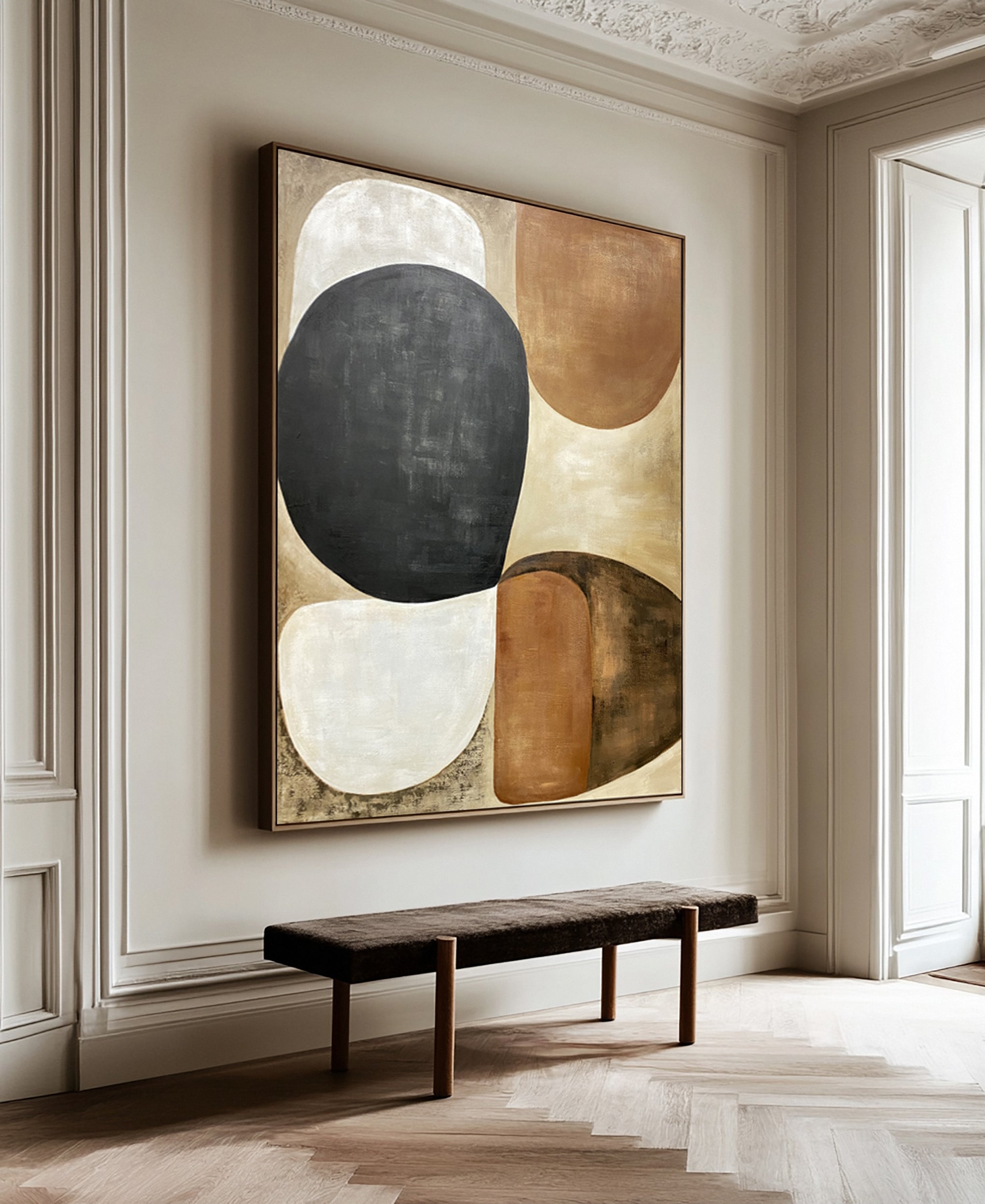 Abstract Art with Textured Shapes in Black, White, and Beige #BGA 281