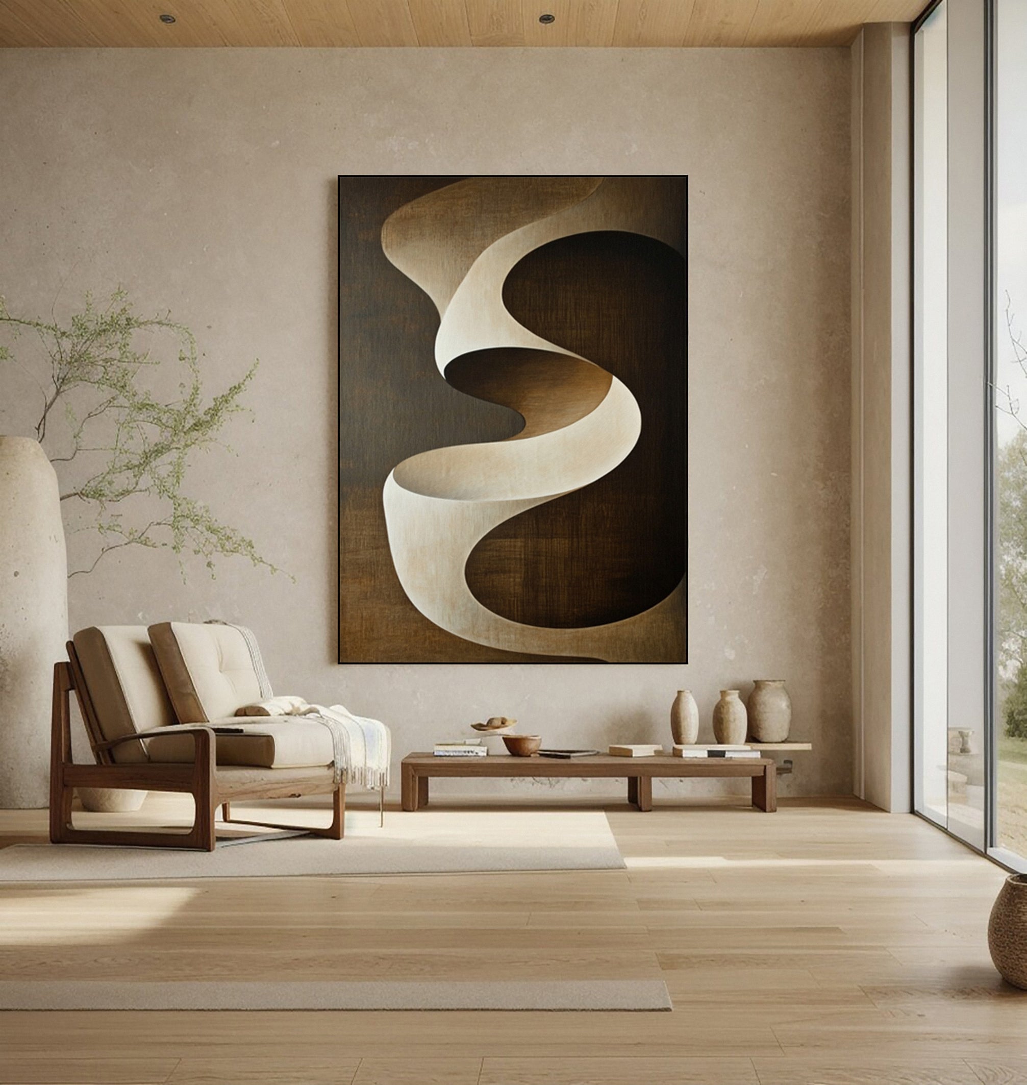 Ascending Curve: Dynamic Abstract in Earthy Tones #BGA 212