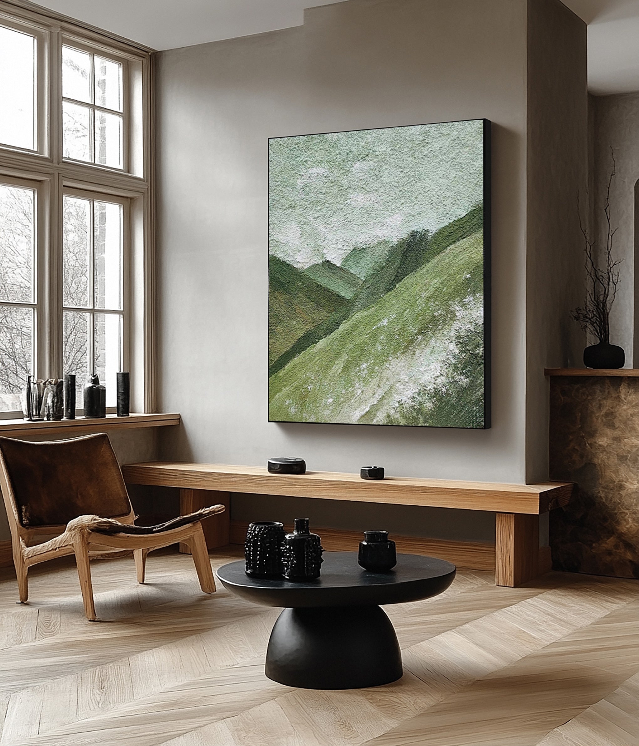 Abstract Art with Texture Evoking Hills and Light Patches #BGA 274