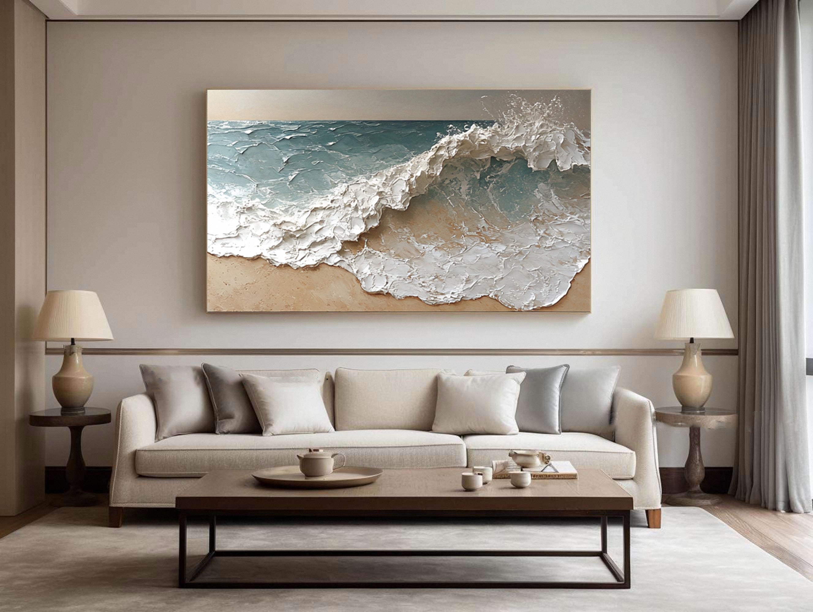 Coastal Abstract Wall Art Oversized Wave Painting Home #WG 038
