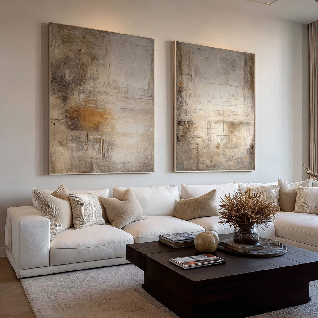 Oversized Wall Art Set Textured Brown Gray Accents #WG 017