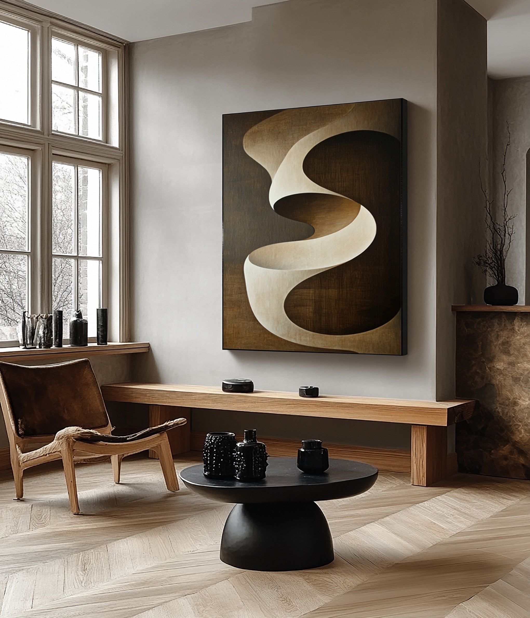 Ascending Curve: Dynamic Abstract in Earthy Tones #BGA 212