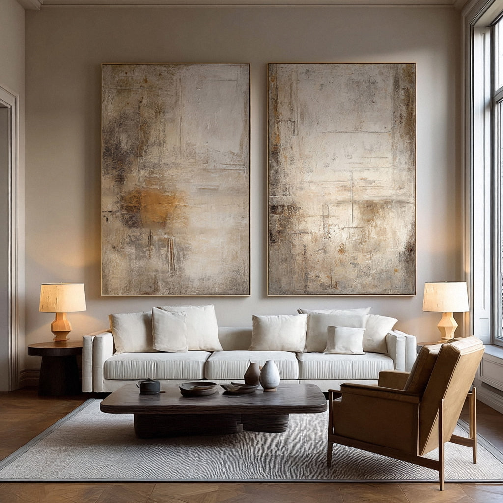 Oversized Wall Art Set Textured Brown Gray Accents #WG 017