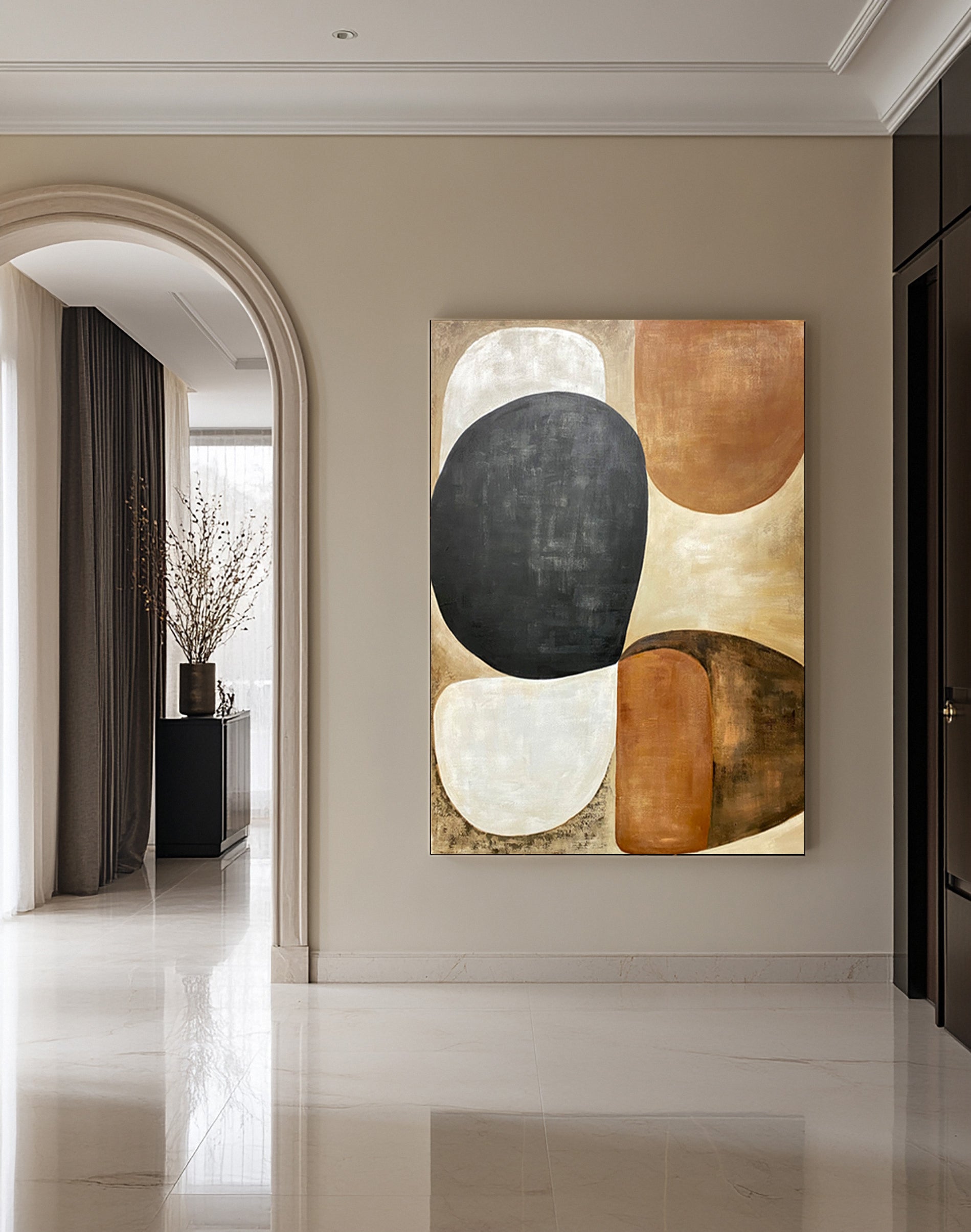 Abstract Art with Textured Shapes in Black, White, and Beige #BGA 281