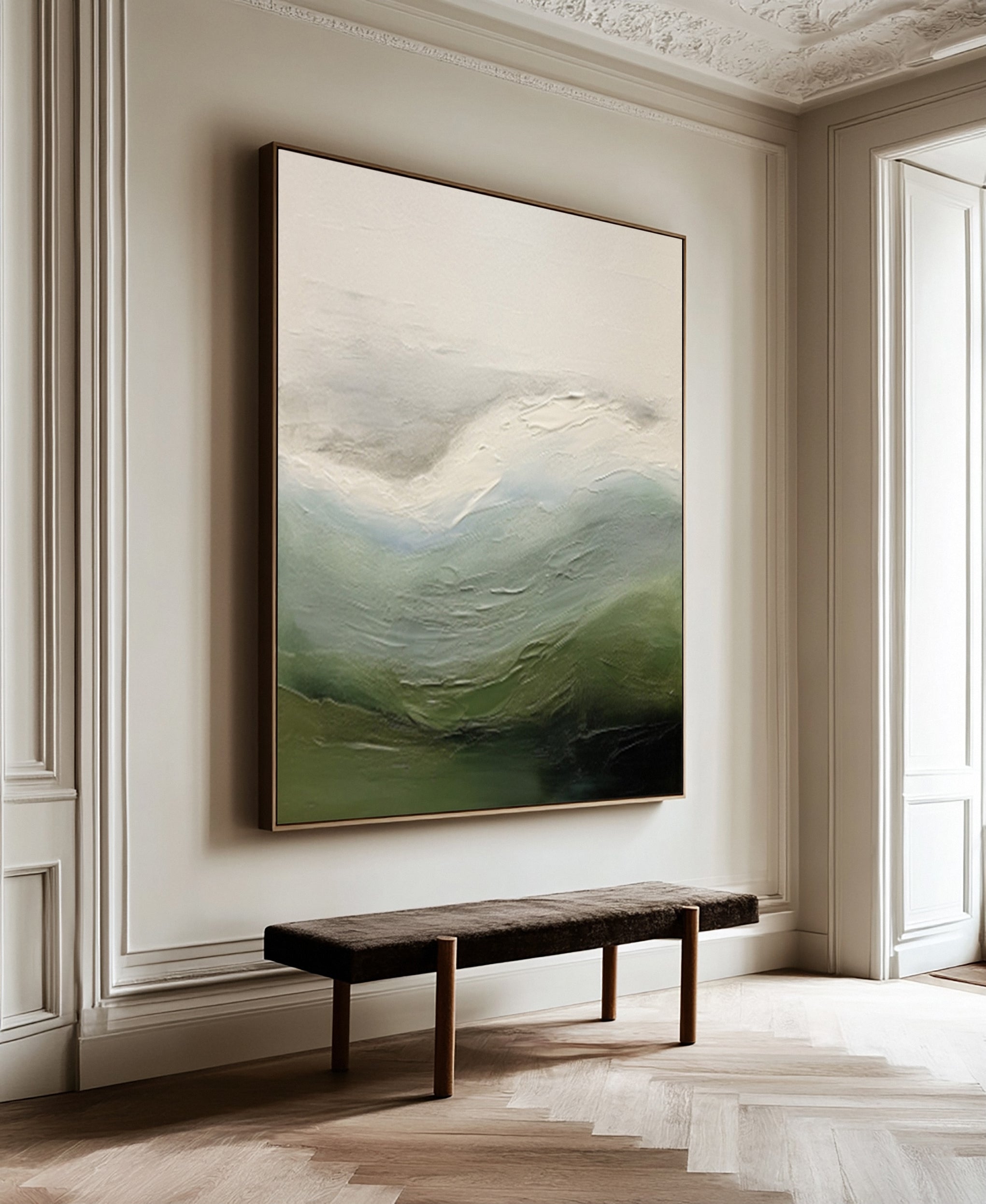 Contemporary Abstract Painting with Textured Hills and Soft Sky #BGA 252
