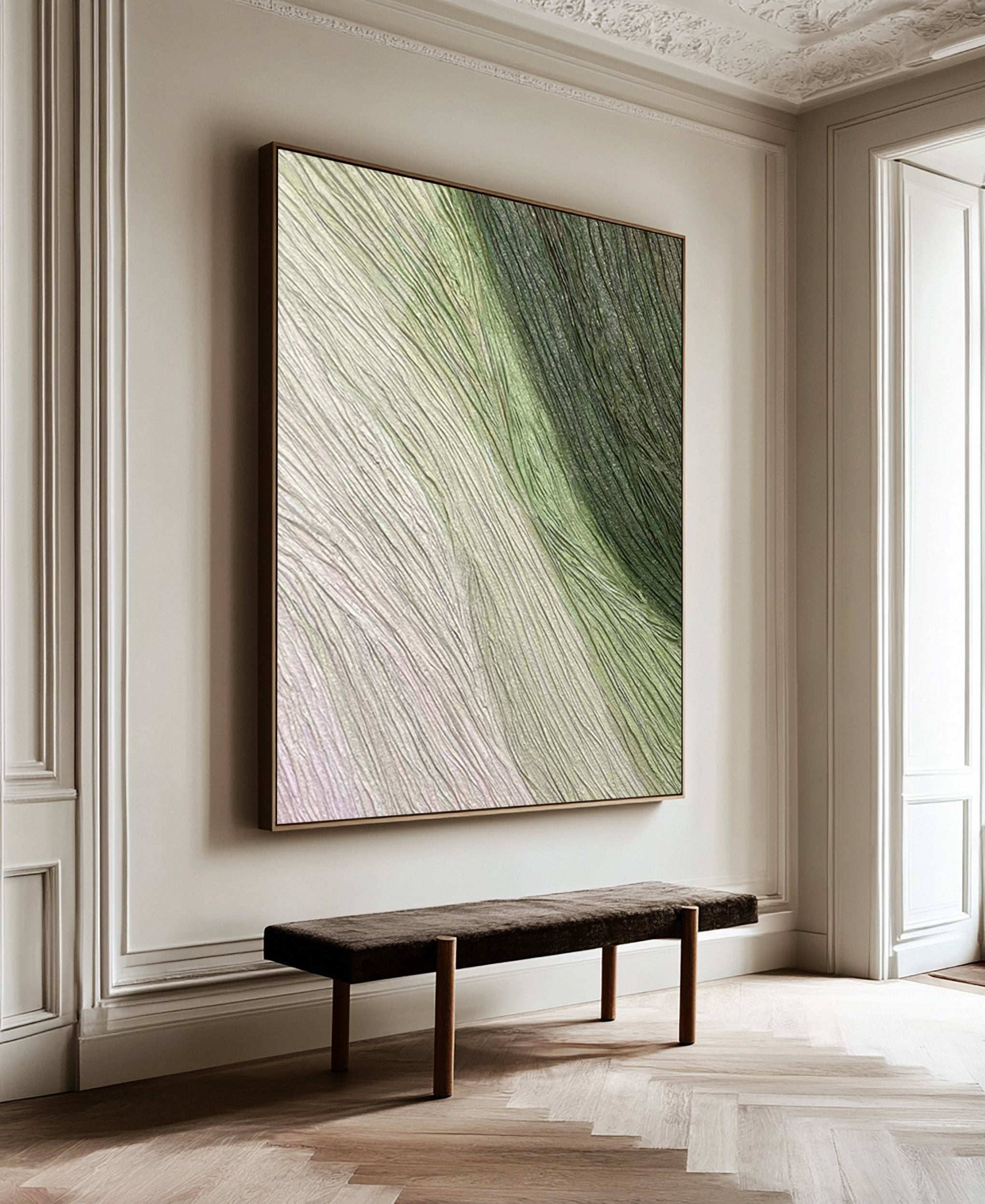 Green Modern Abstract Canvas with Gentle Textured Lines #BGA 267