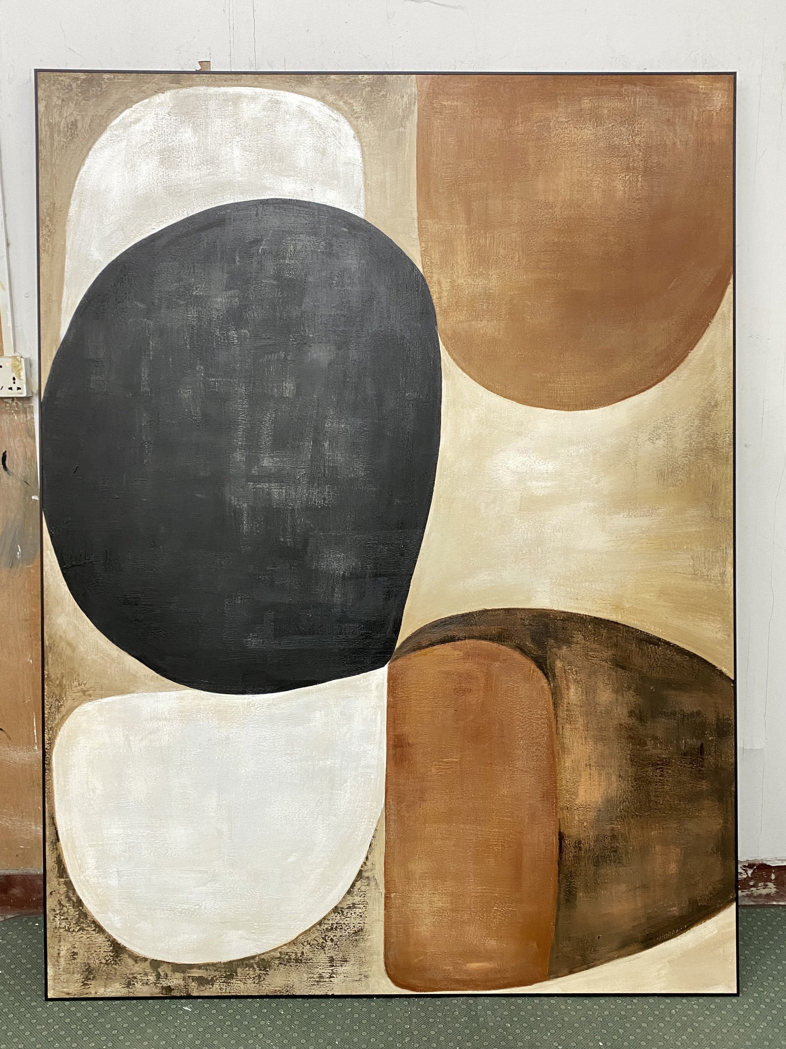 Abstract Art with Textured Shapes in Black, White, and Beige #BGA 281