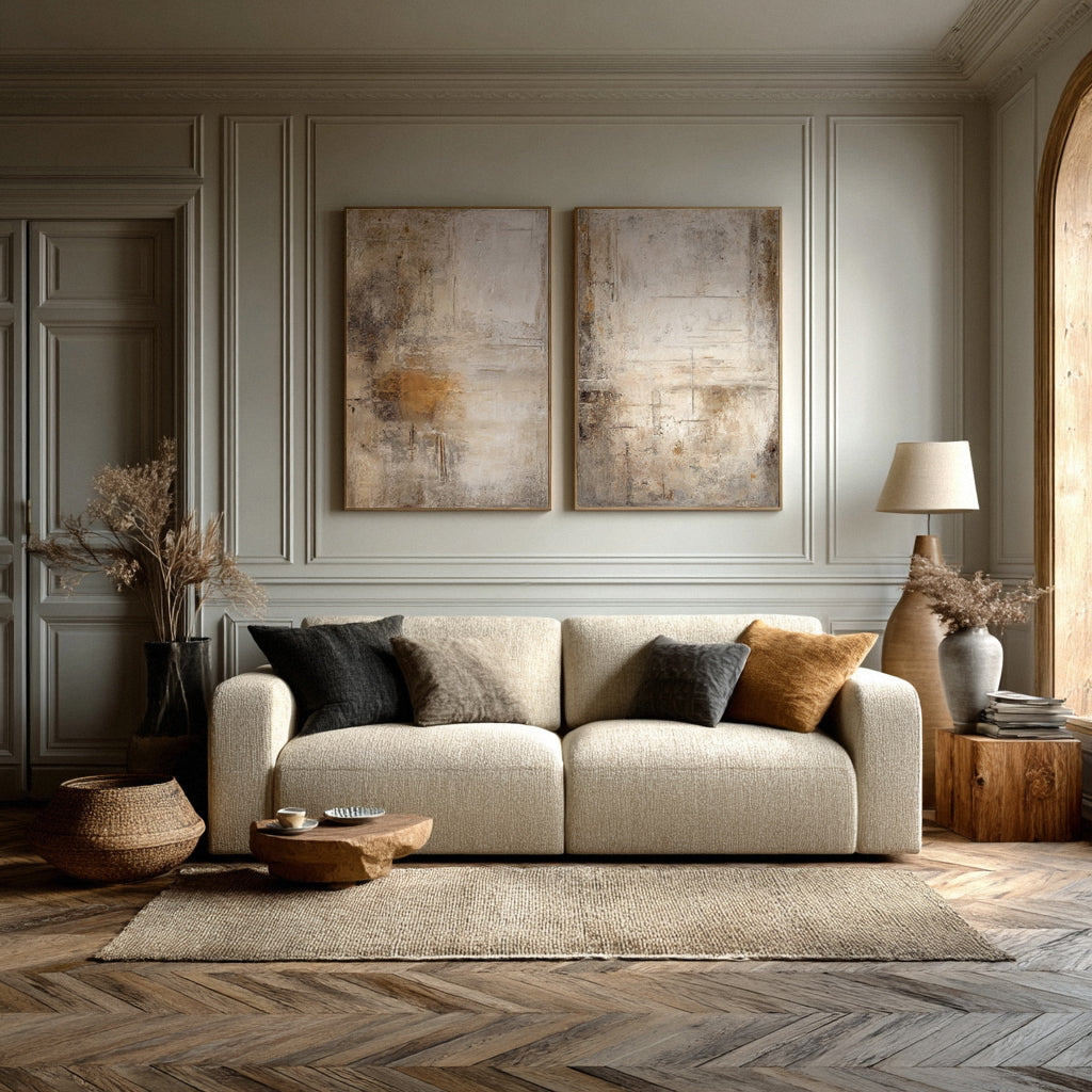 Oversized Wall Art Set Textured Brown Gray Accents #WG 017
