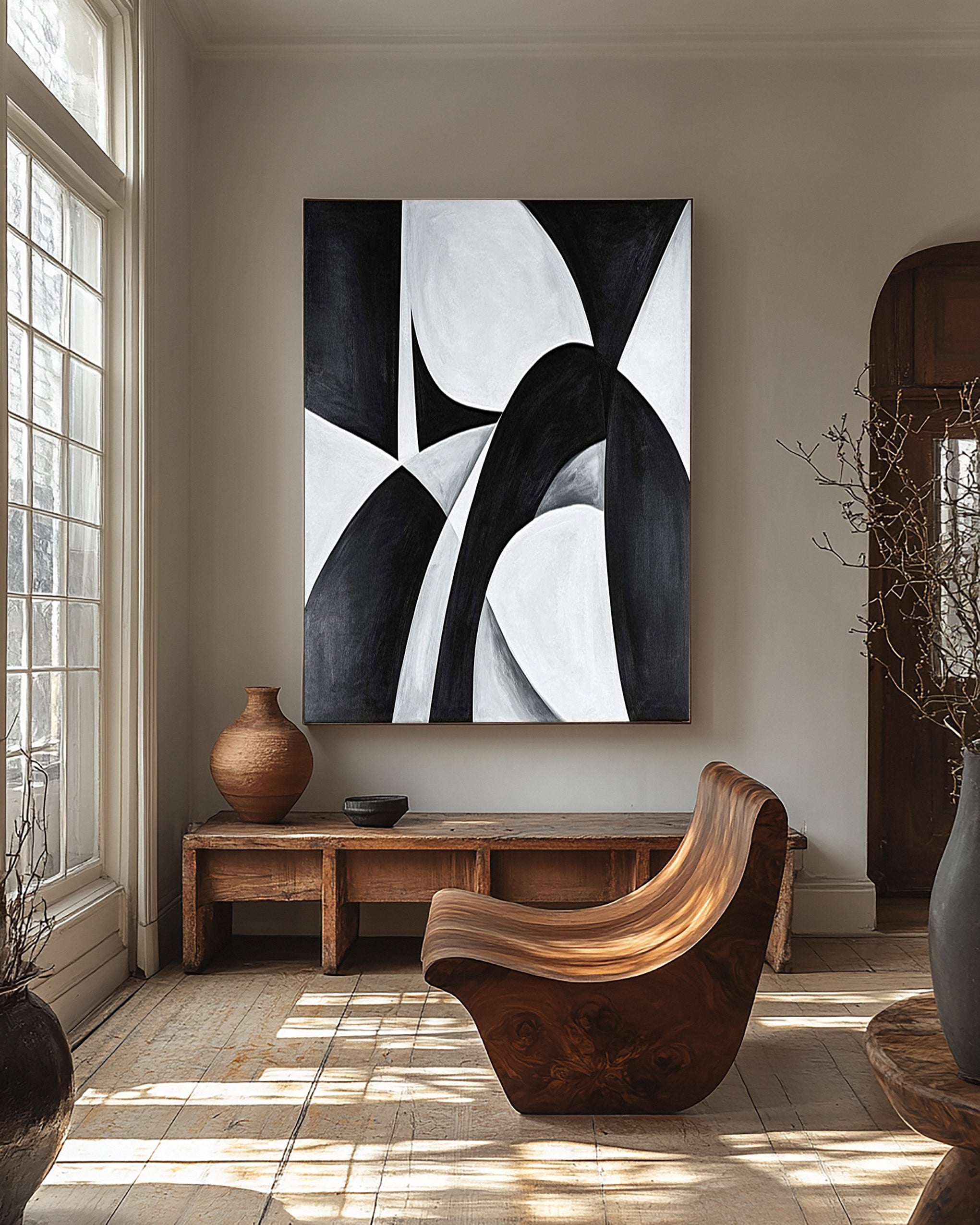 Modern Black And White Abstract Painting with Bold Shapes #BGA 253