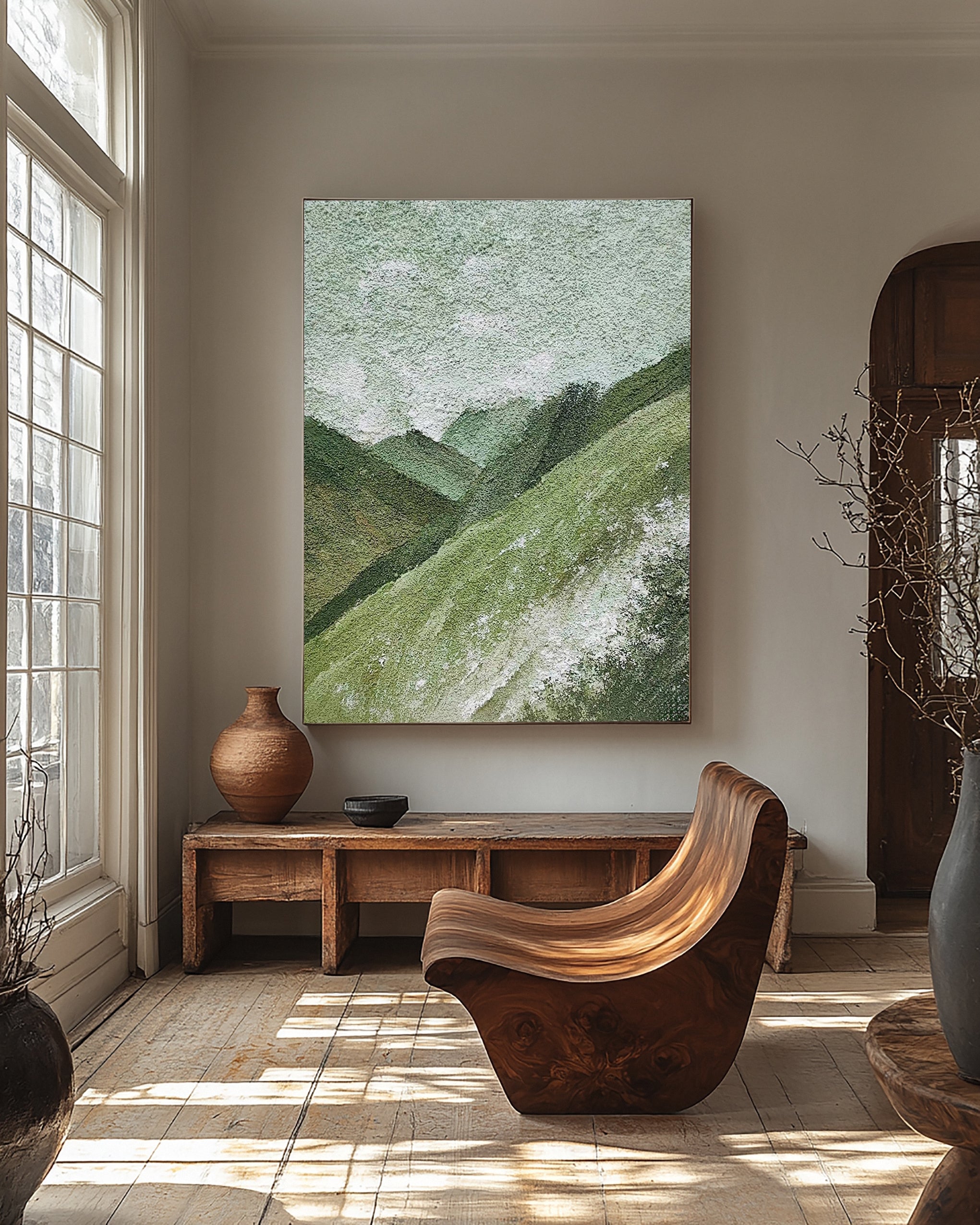Abstract Art with Texture Evoking Hills and Light Patches #BGA 274