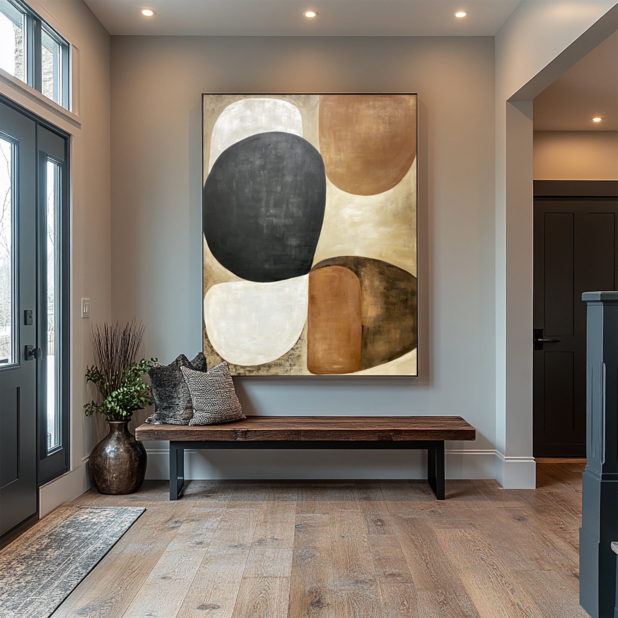 Abstract Art with Textured Shapes in Black, White, and Beige #BGA 281