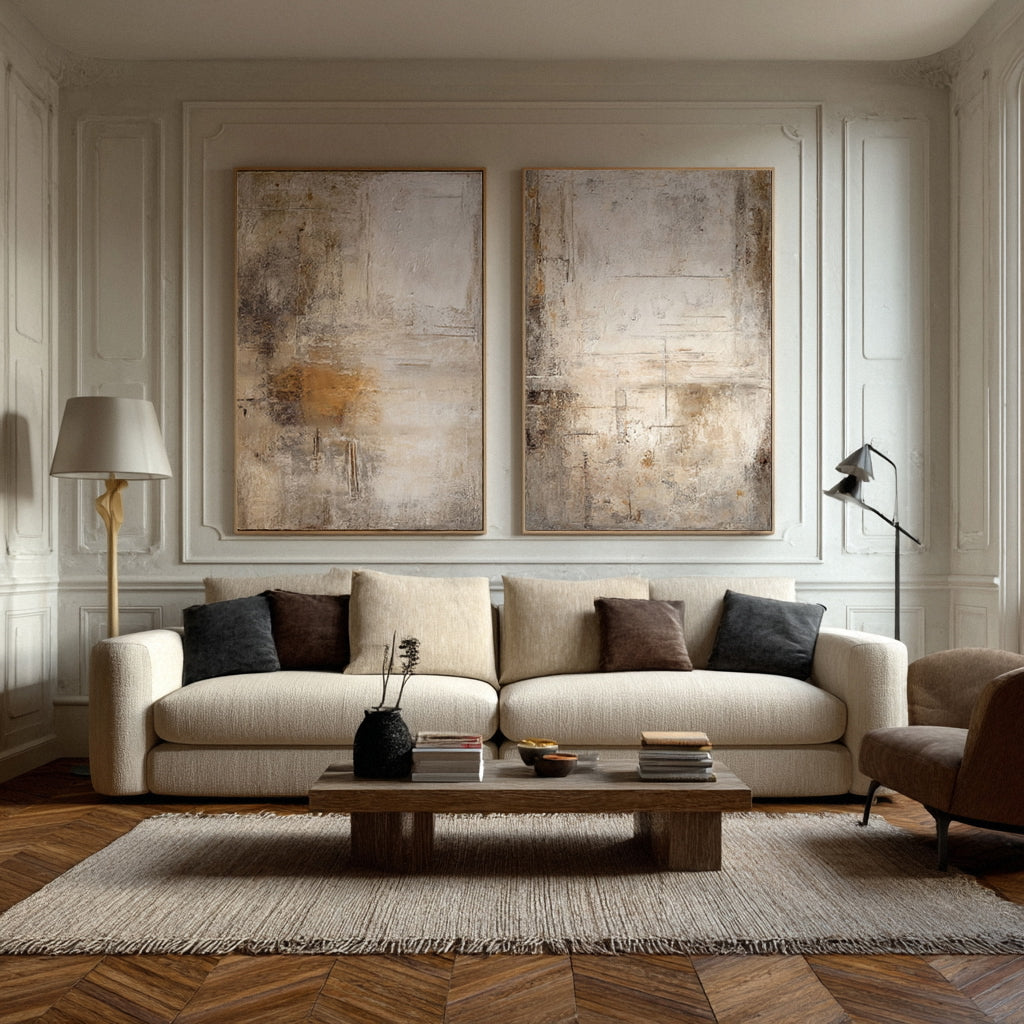 Oversized Wall Art Set Textured Brown Gray Accents #WG 017