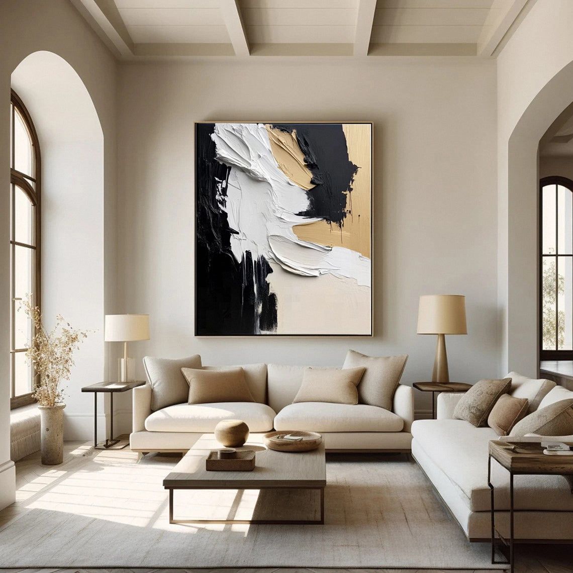 Luxury Abstract Wall Art Chic Black and Gold Brush Strokes #BBM 041