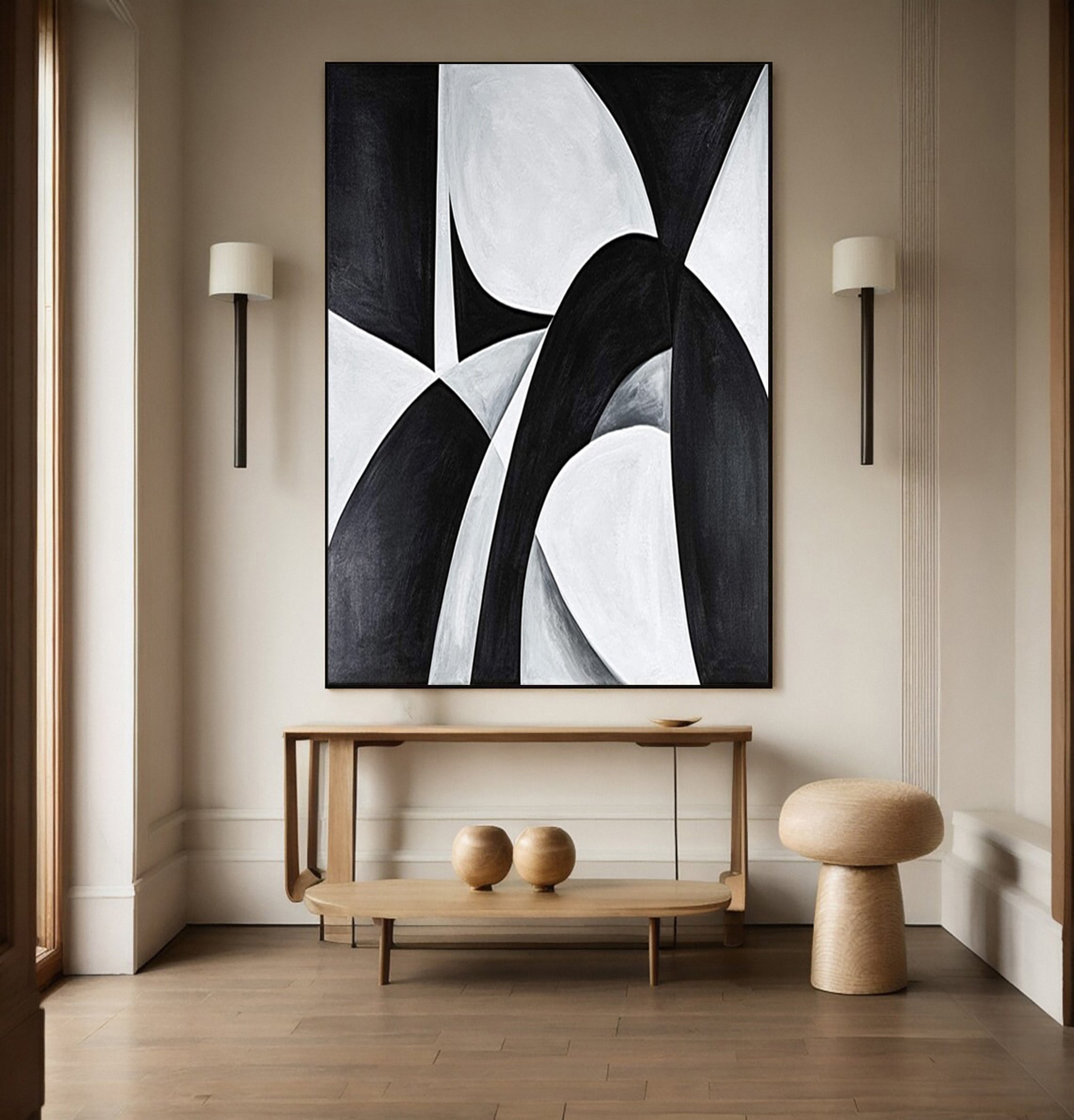 Modern Black And White Abstract Painting with Bold Shapes #BGA 253