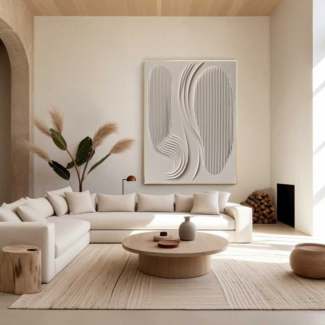 Modern Textured Canvas Art in Neutral Palette for Living Room Decor #BBM 026