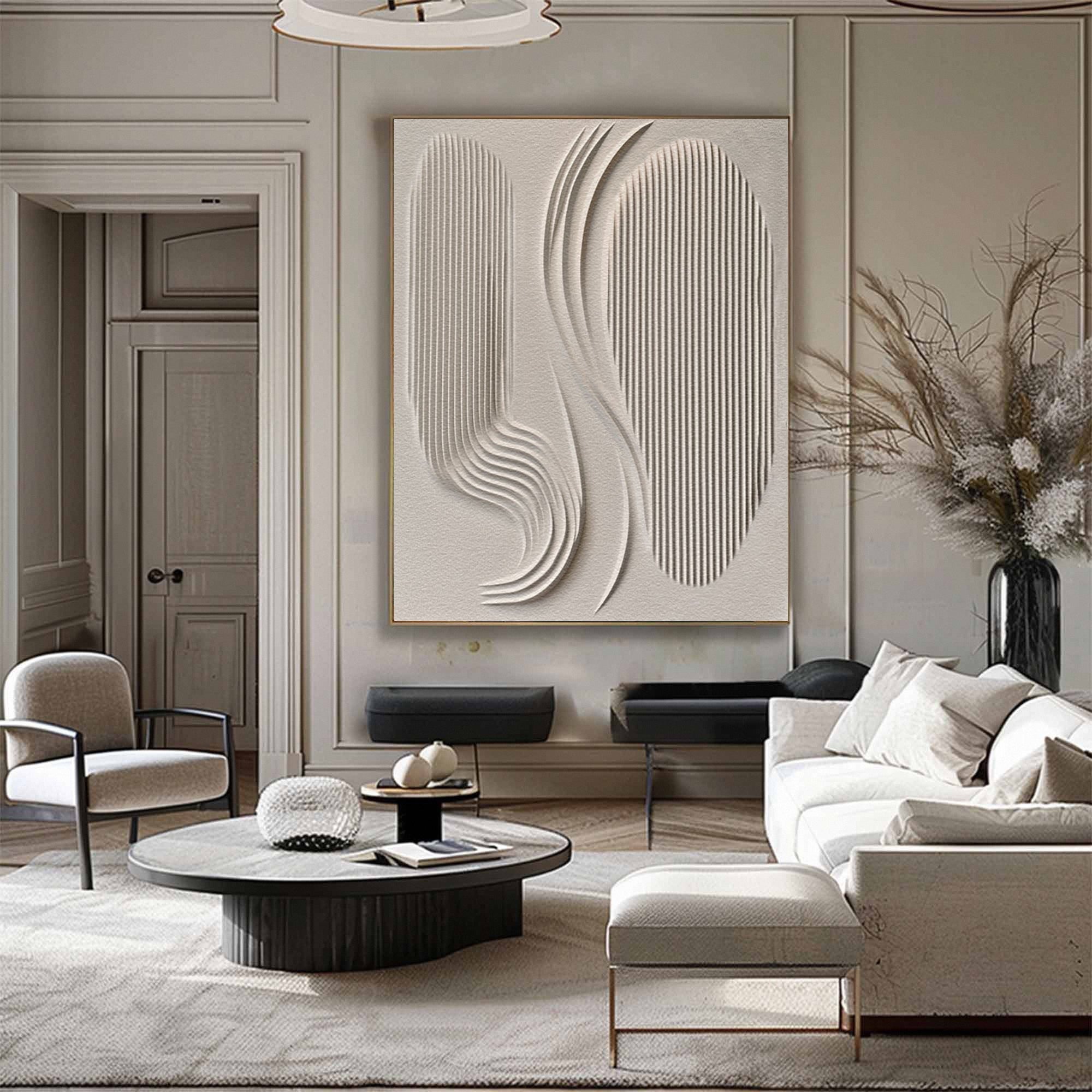 Modern Textured Canvas Art in Neutral Palette for Living Room Decor #BBM 026