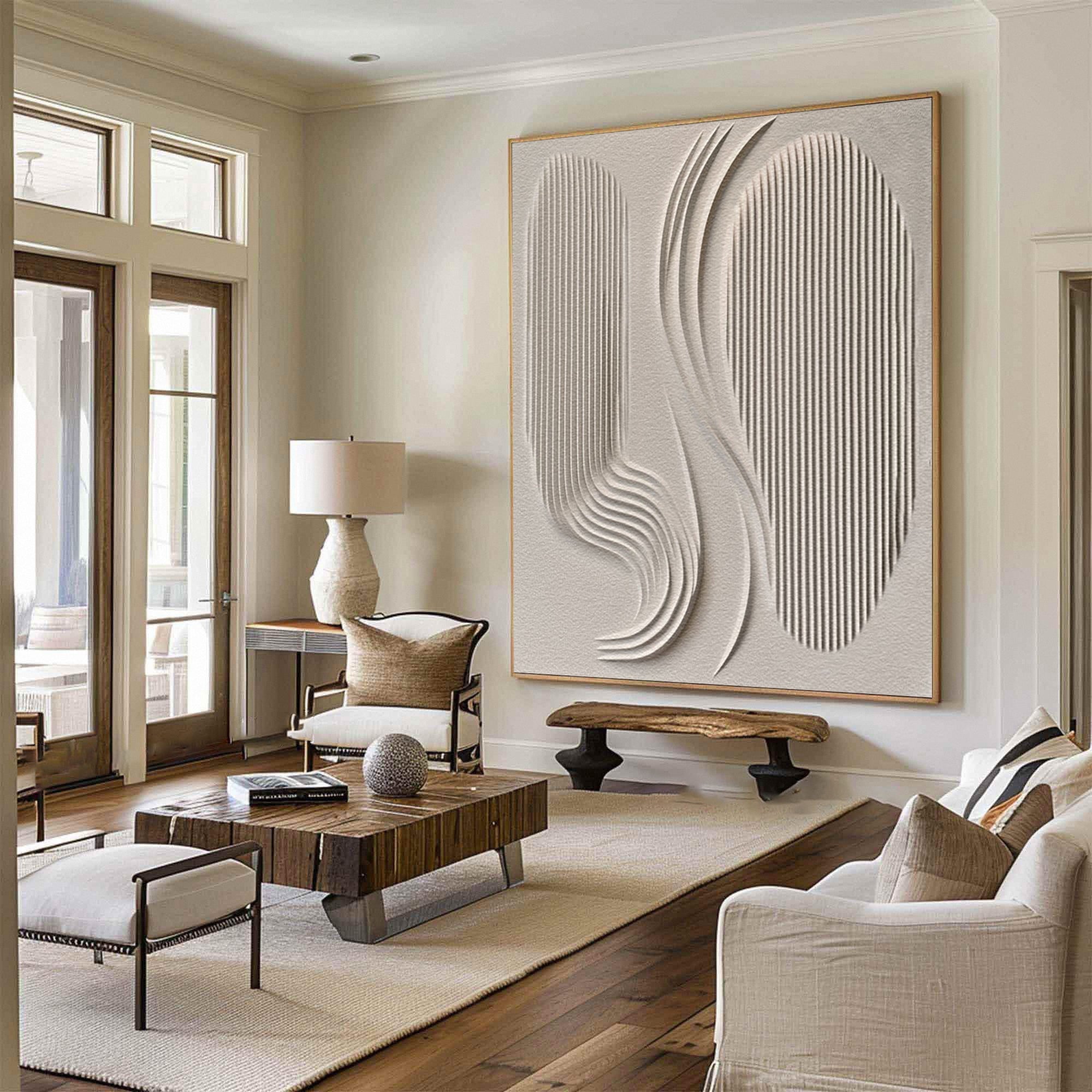 Modern Textured Canvas Art in Neutral Palette for Living Room Decor #BBM 026