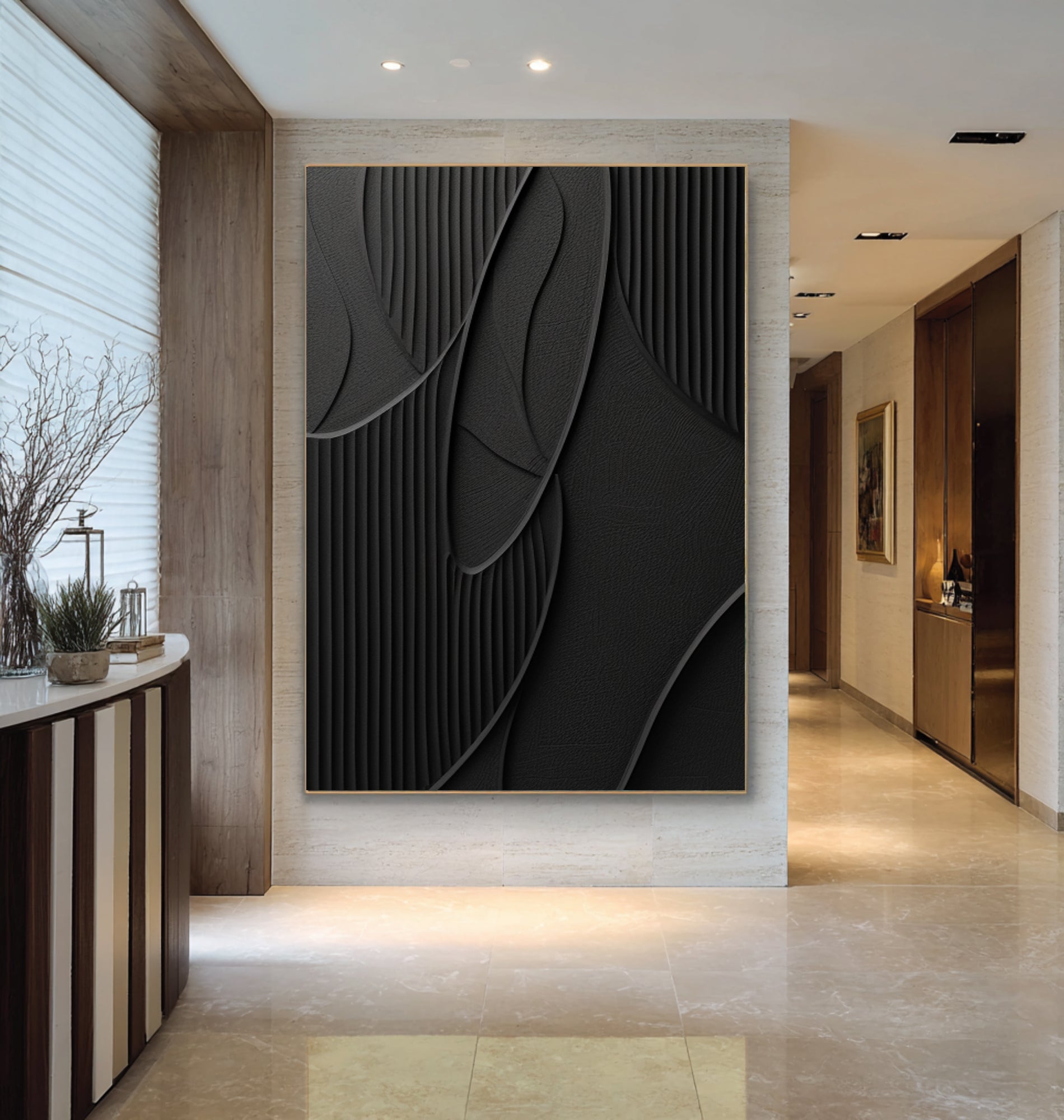 Large Abstract Oil Painting Black Textured Art, Modern Luxury Wall Art for Interior #WAB 016
