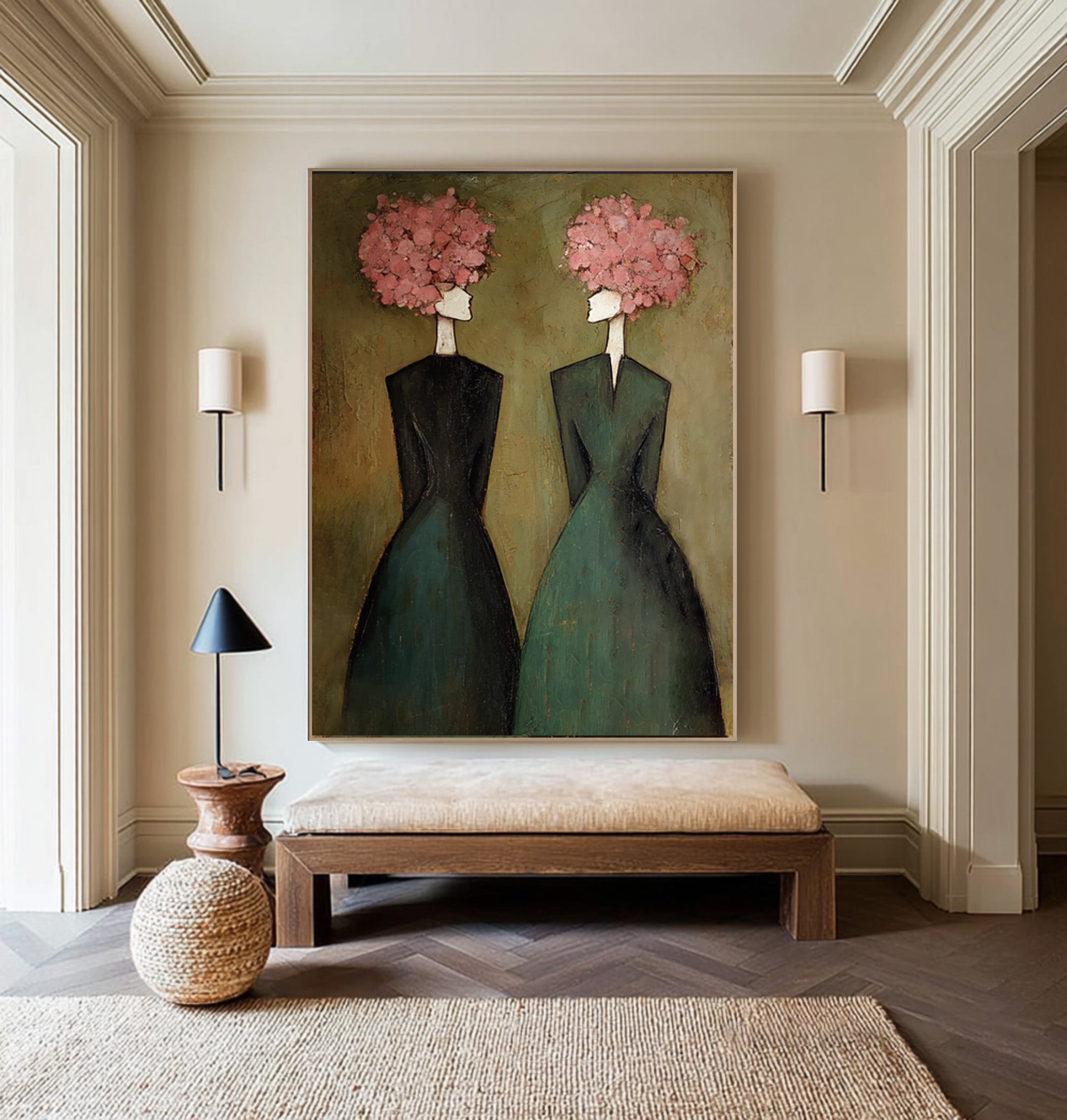 Large Elegant Figurative Oil Painting on Canvas – Modern Pink Portrait Wall Art #WAB 034