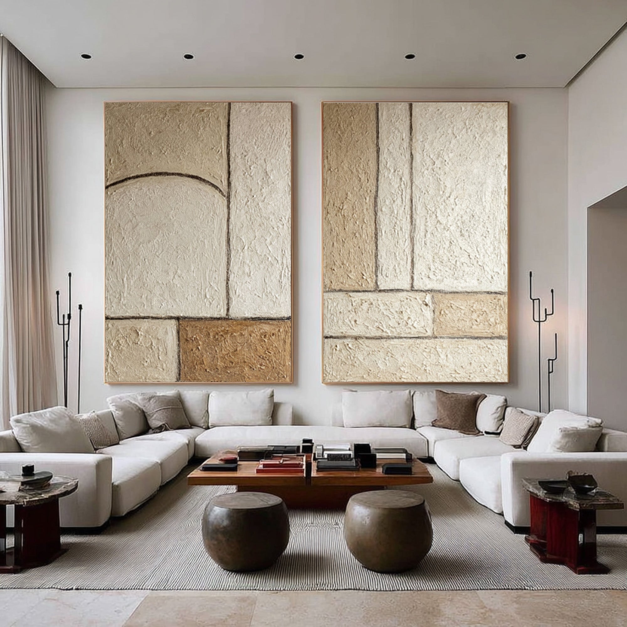 Large Neutral Abstract Wall Art Set of 2 #WAB 002