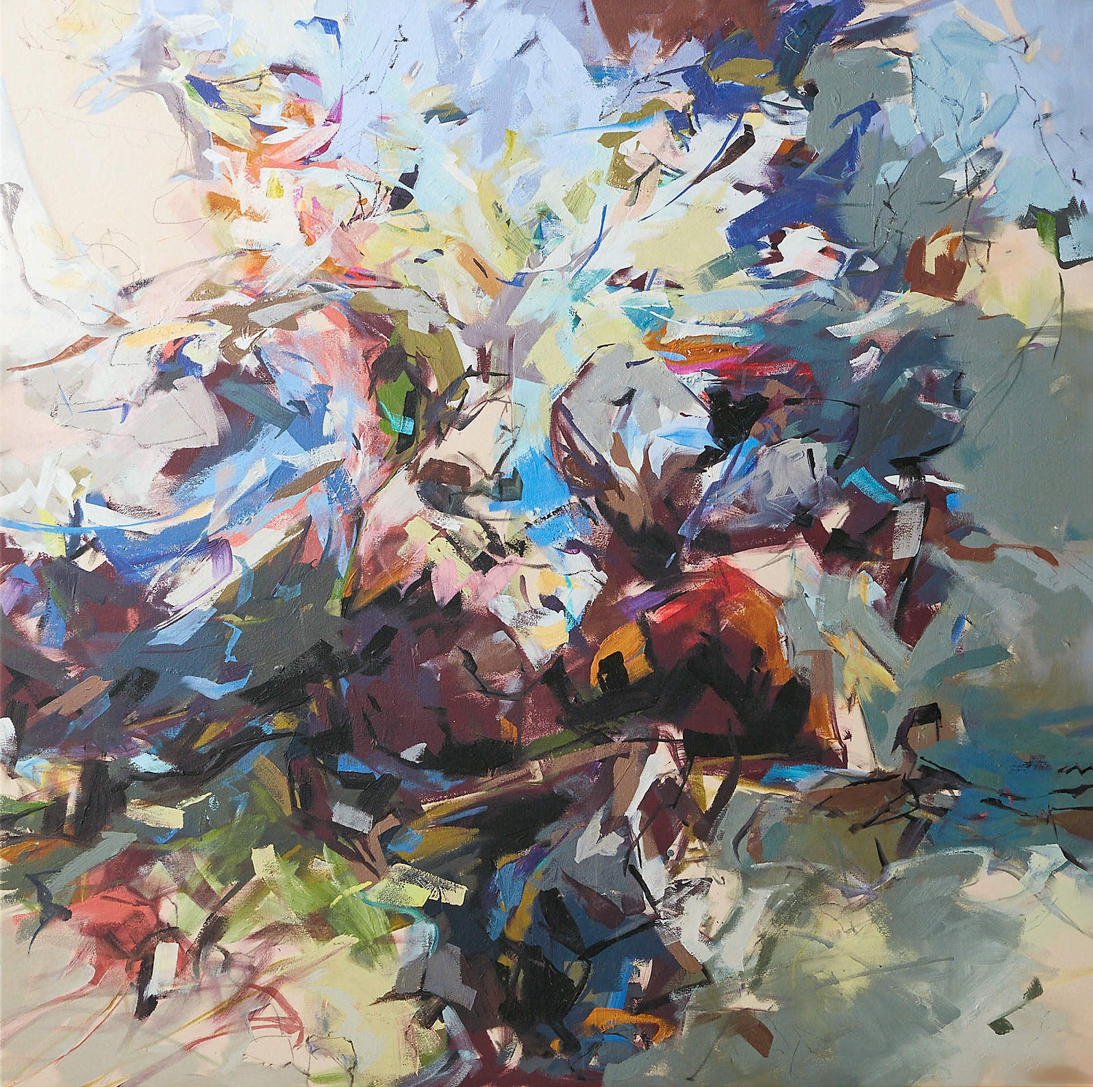 Colorful Abstract with Dynamic Brushwork, Minimalist Wall Art #BGA 072