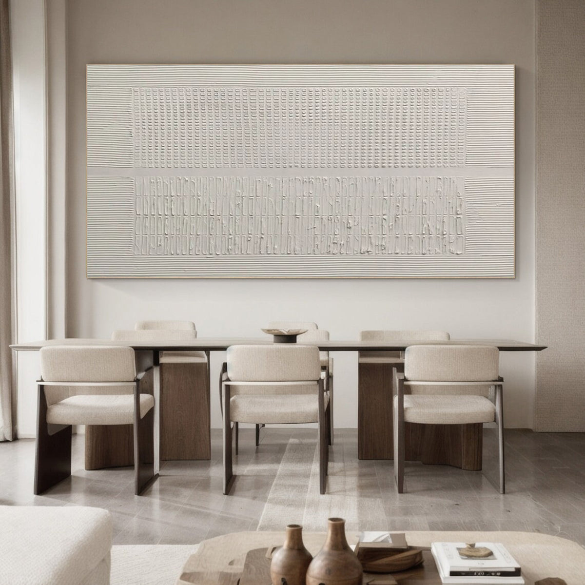White Minimalist Plaster Canvas, Subtle Linear Pattern #BGA 151