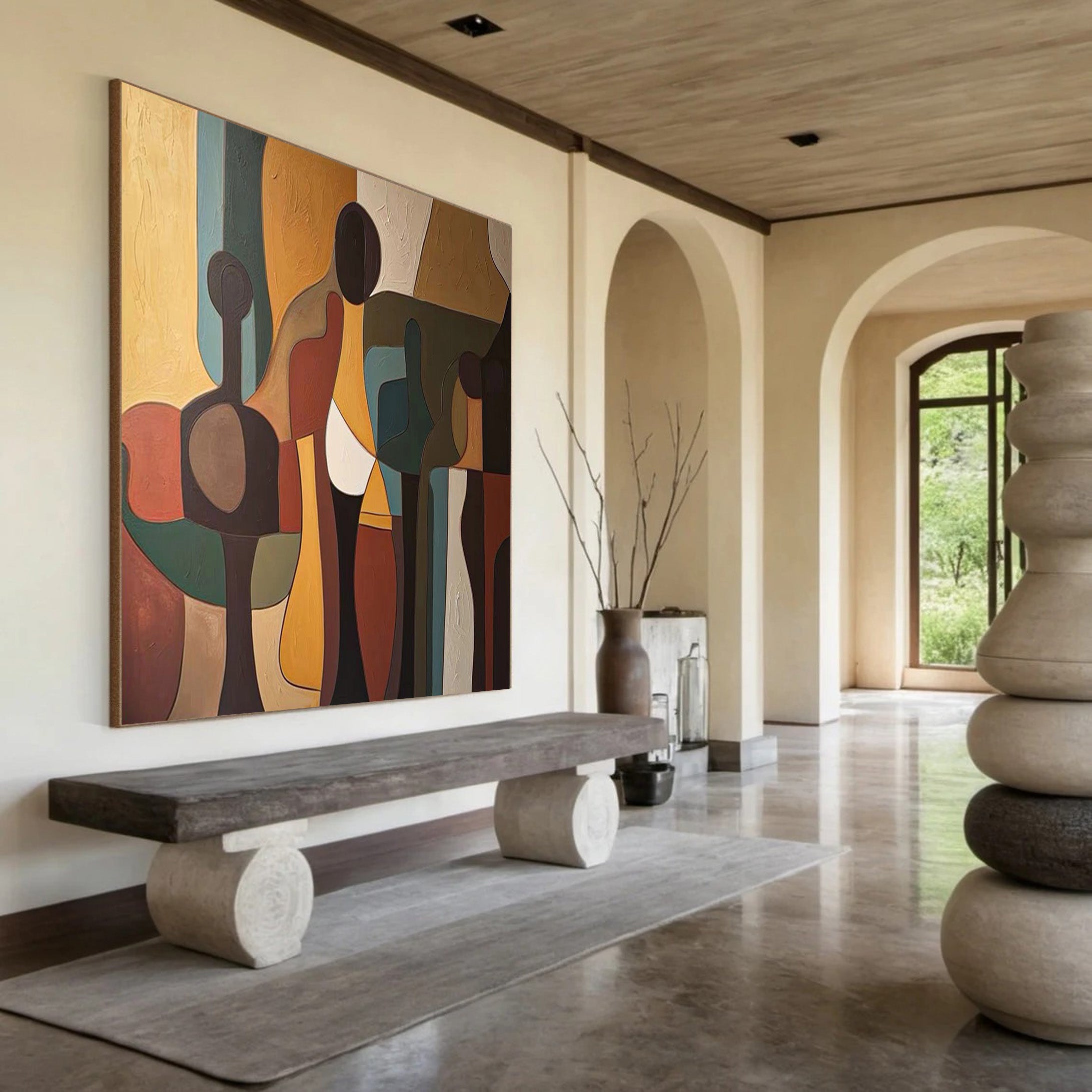 Square Abstract Figure Composition, Rich Earth Tones #BGA 141