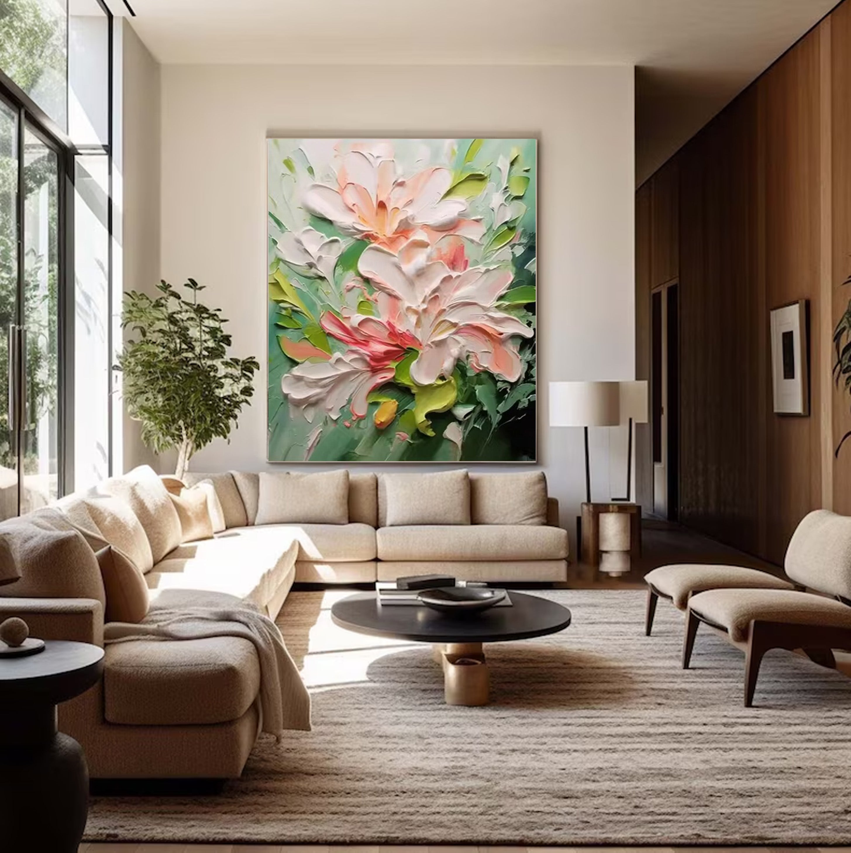 Textured Bloom: 3D Impasto Flower Art, Pink Green Palette #BGA 122