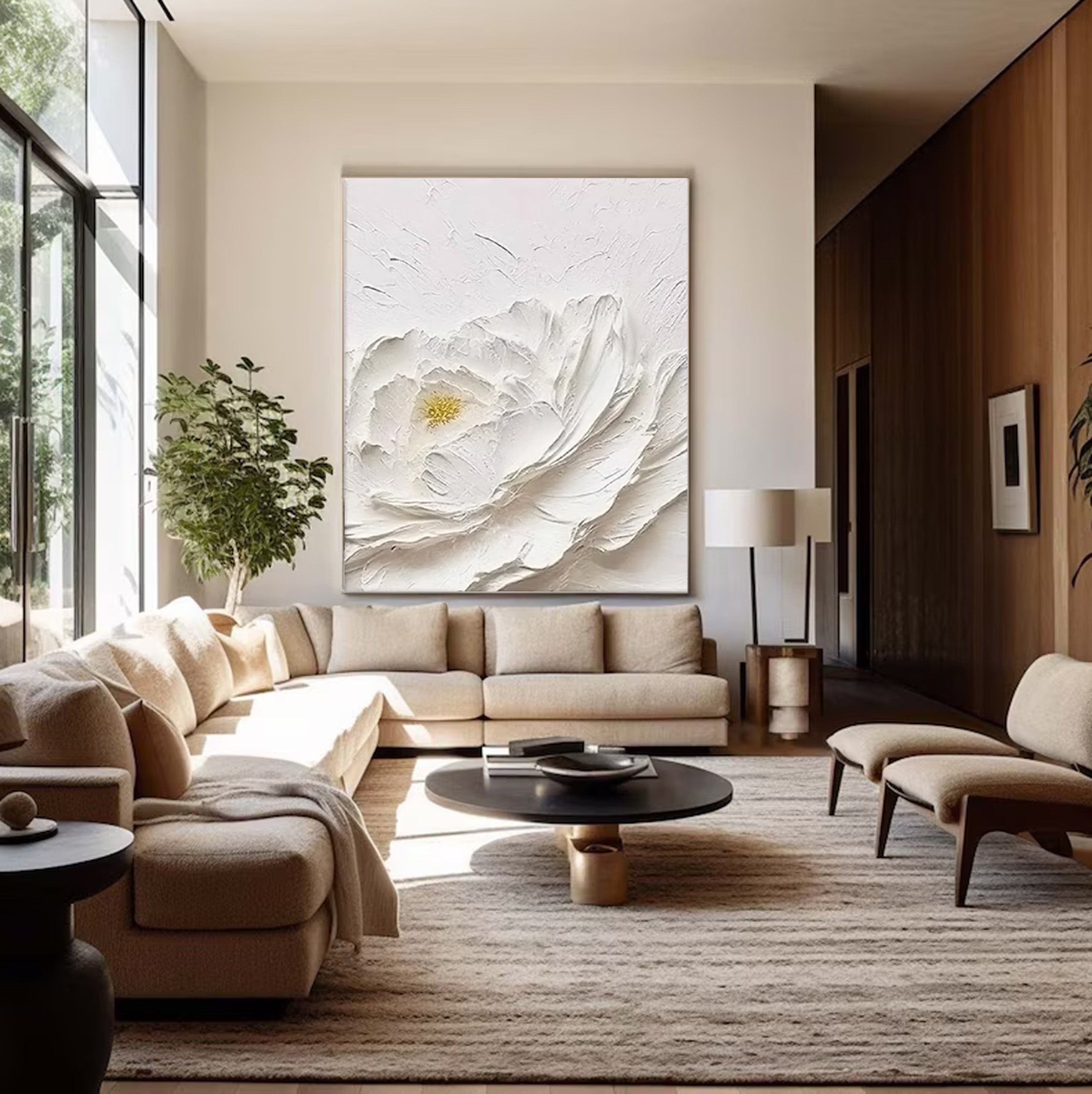 White Bloom: Textured Floral Canvas, Modern 3D Wall Art #BGA 114