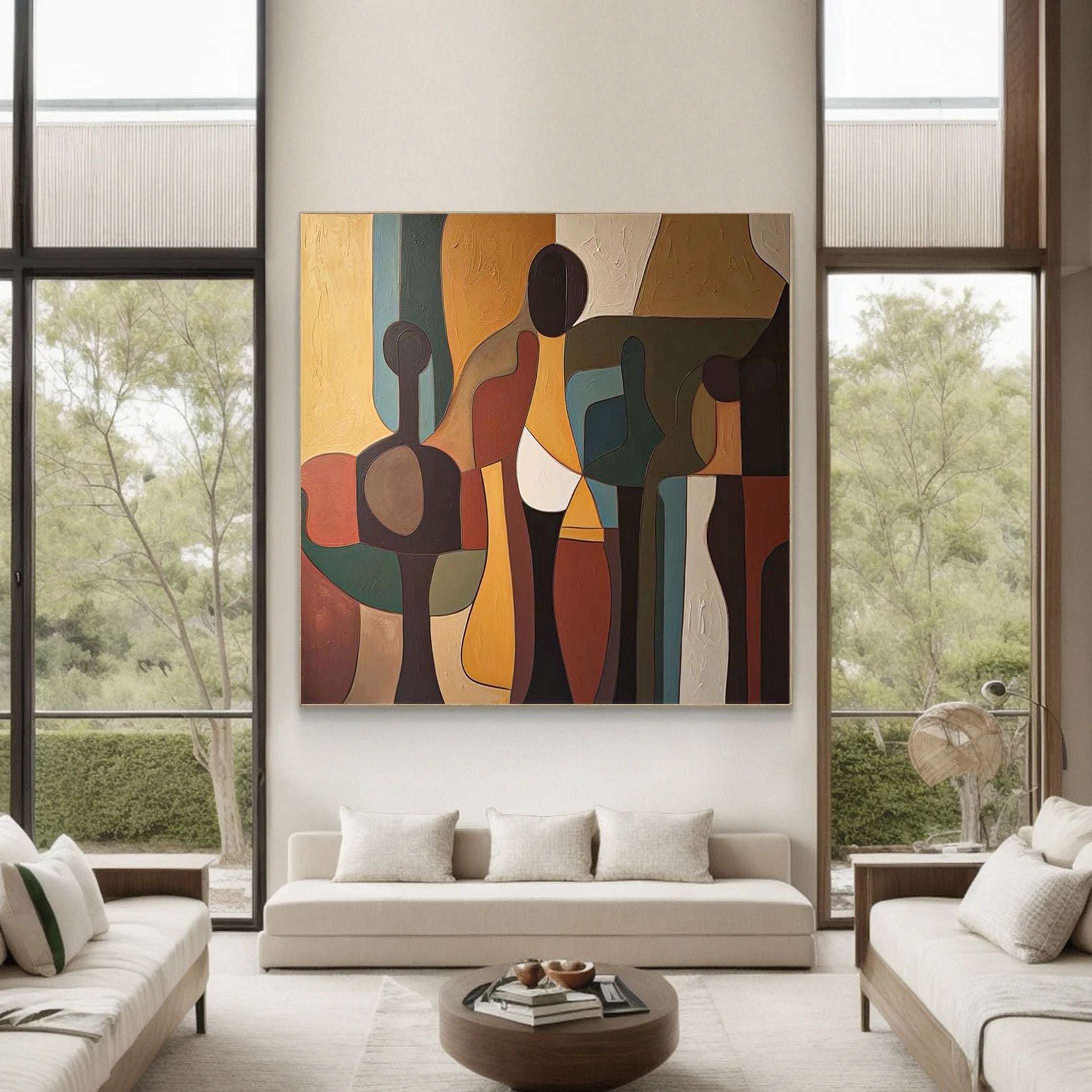 Square Abstract Figure Composition, Rich Earth Tones #BGA 141