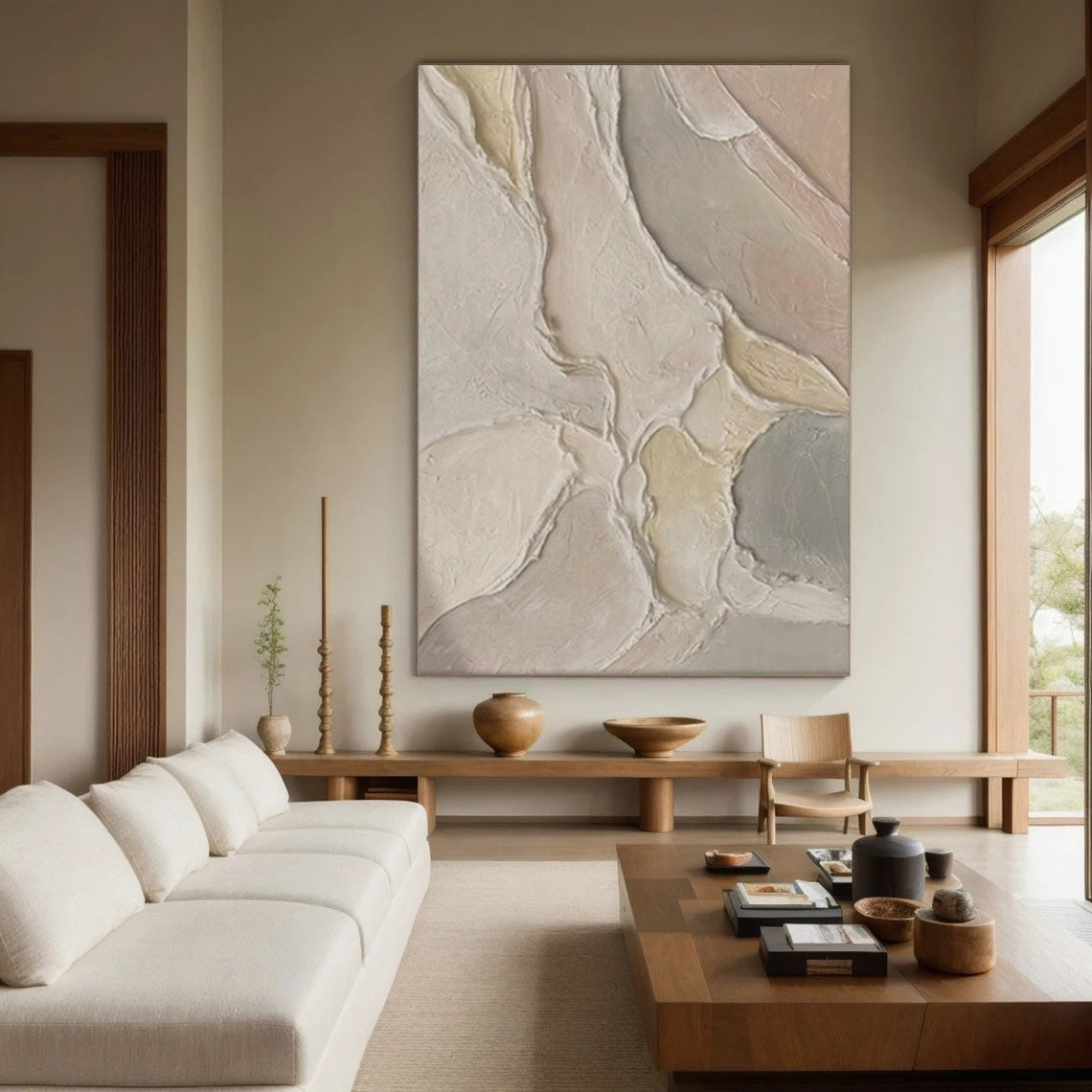 Beige White Gray Painting, Modern Abstract Wall Art #BGA 121