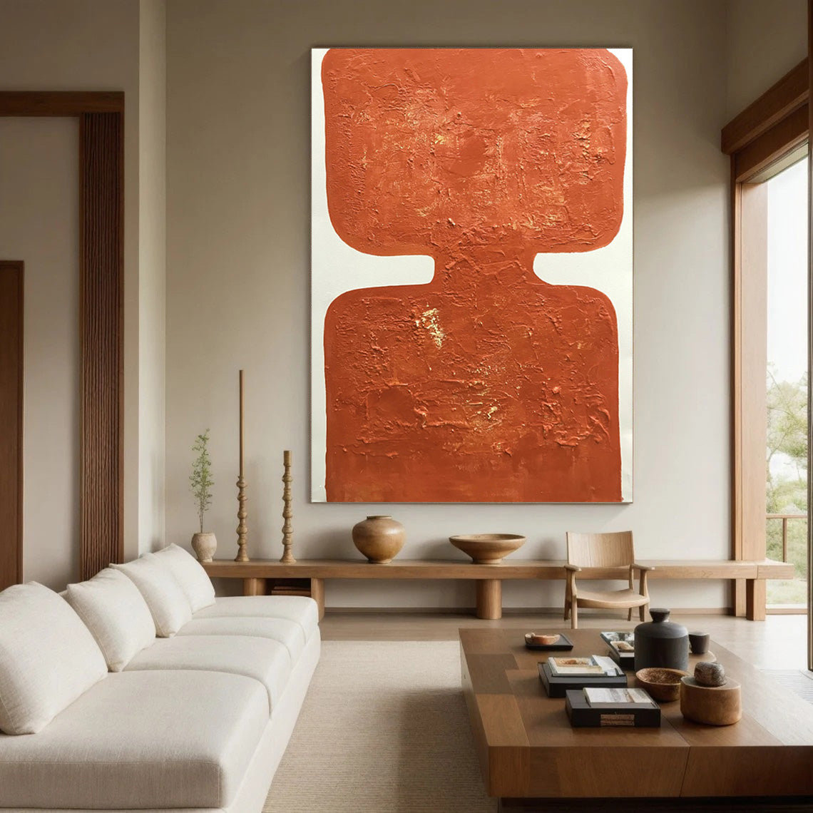 Warm Orange Painting, Architectural Abstract Wall Art #BGA 120